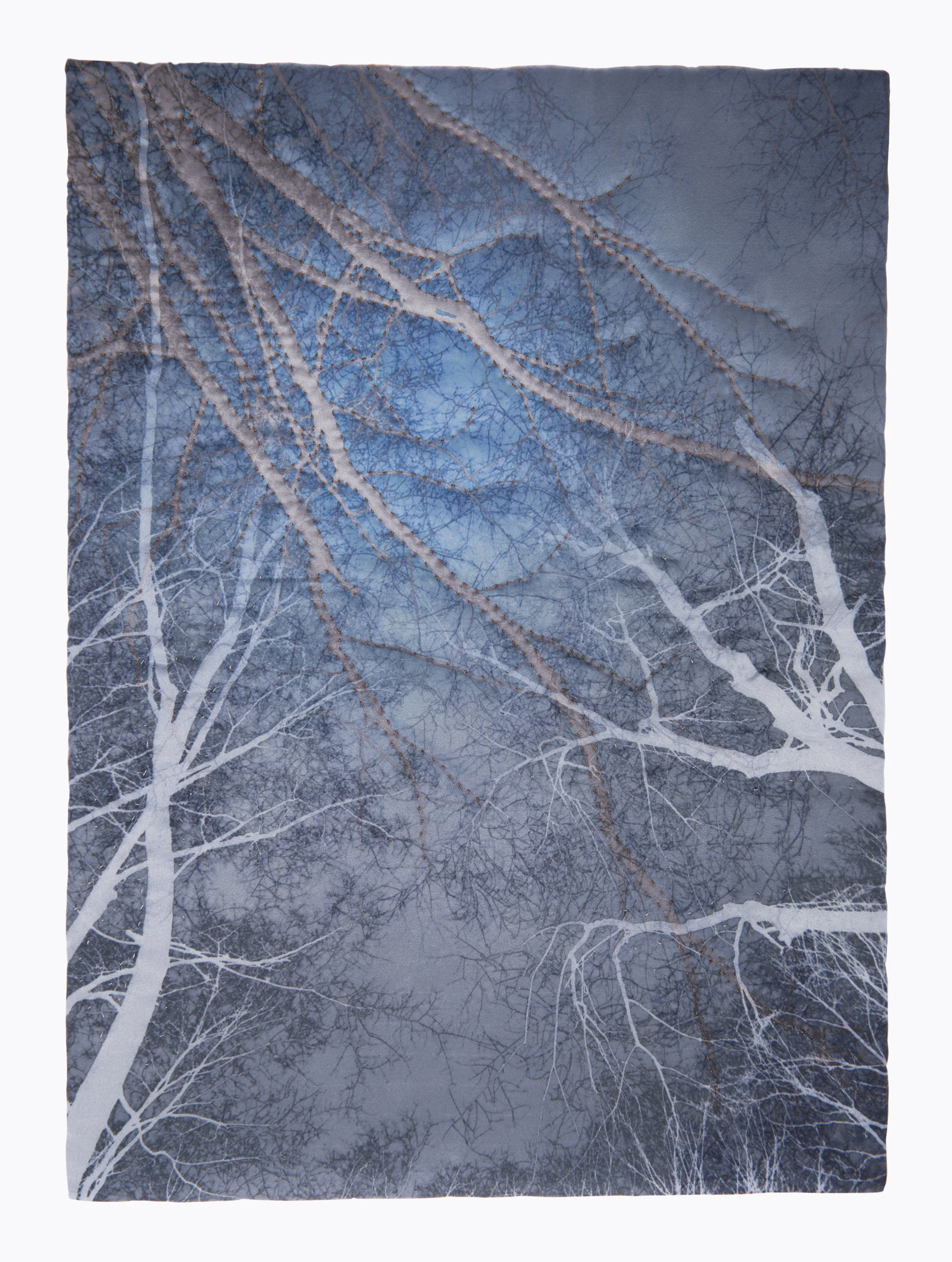 Digital print and hand embroidery on polyester satin 2017