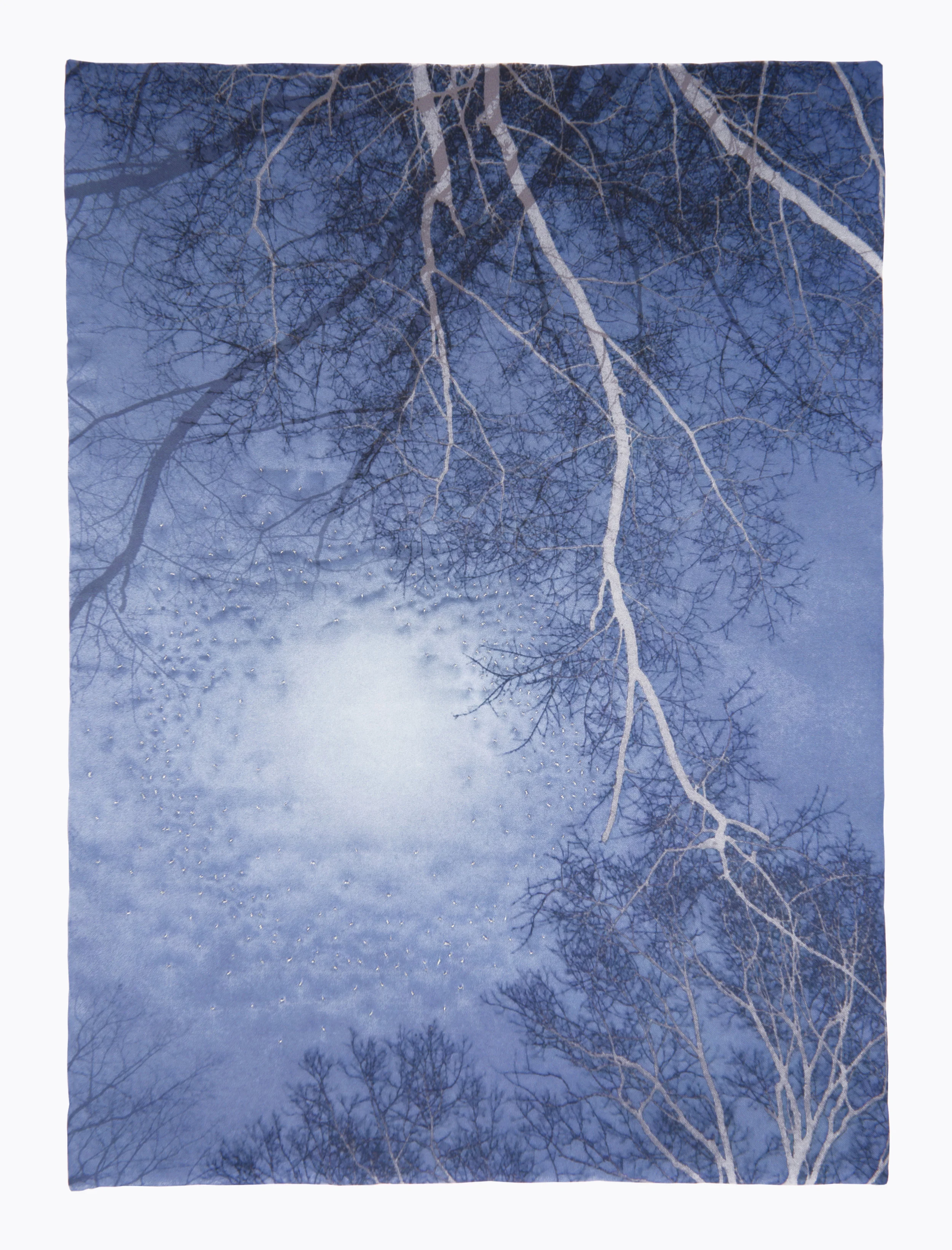Digital print and hand embroidery on polyester satin 2017