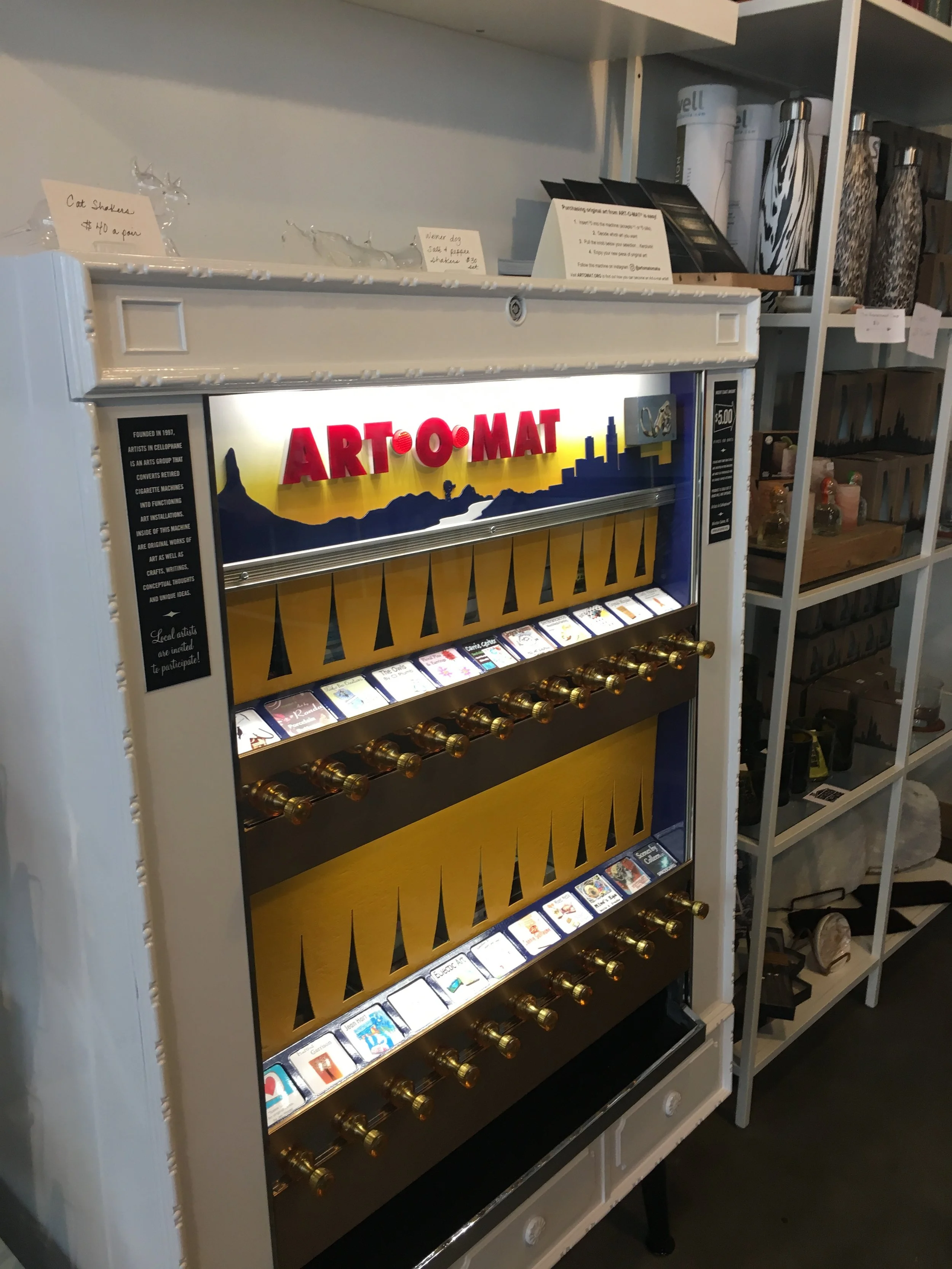 Nothing says Mother's Day like a gift purchased from a cigarette machine. Occasionally, the store's social media audience can vote on a piece of art to select and the owners will post a video of the reveal on their Instagram page . #kerplunk