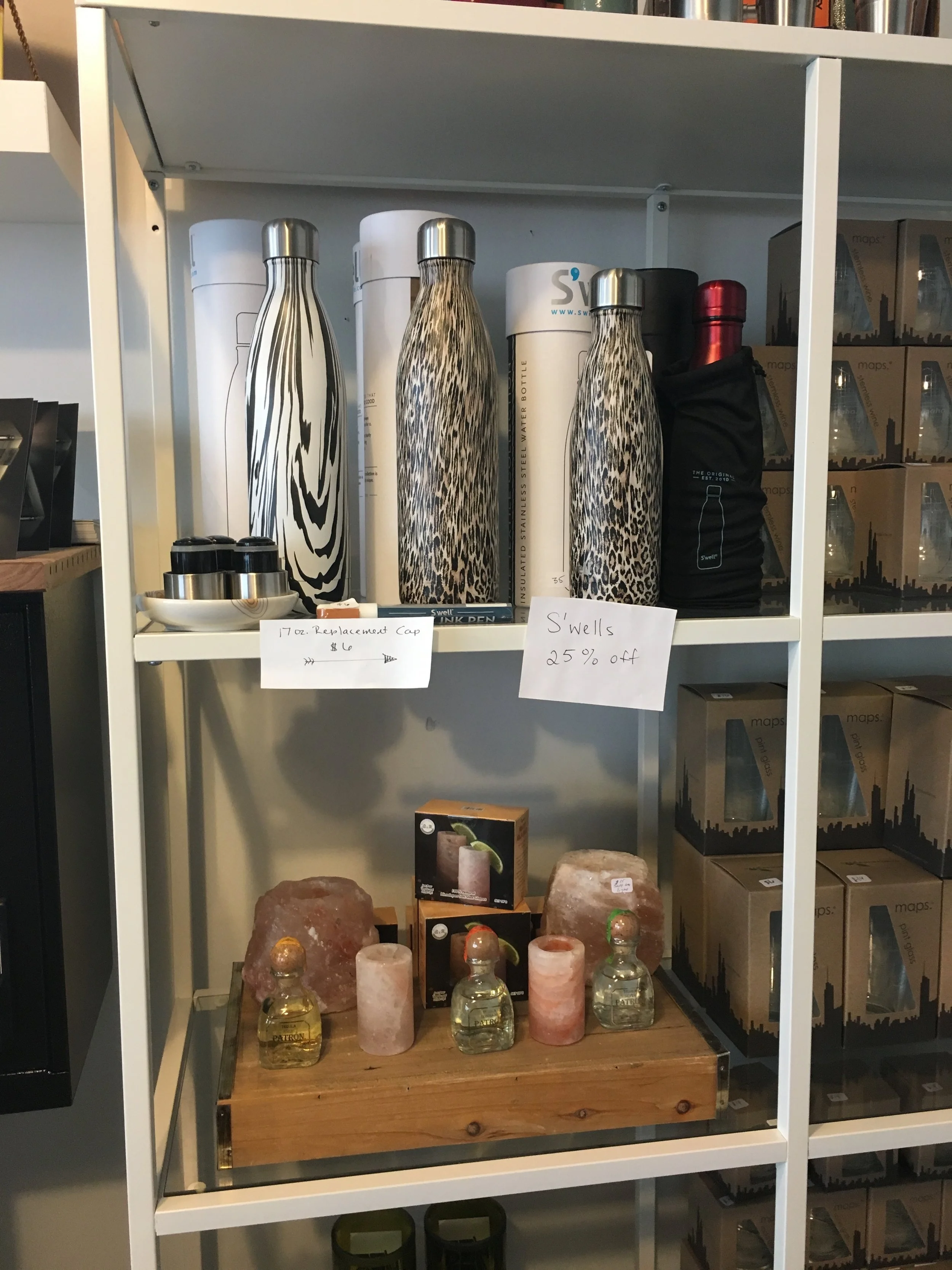 Since the women of True Blue prefer to stock unique, eclectic items, they're closing out on their S'well stock. "We went through a lot to be able to carry them," says Jessica. "But now they've started showing up at places like The Container Store." So maybe they've jumped the shark. They're still good for day drinking, and you can get them on sale. ;)