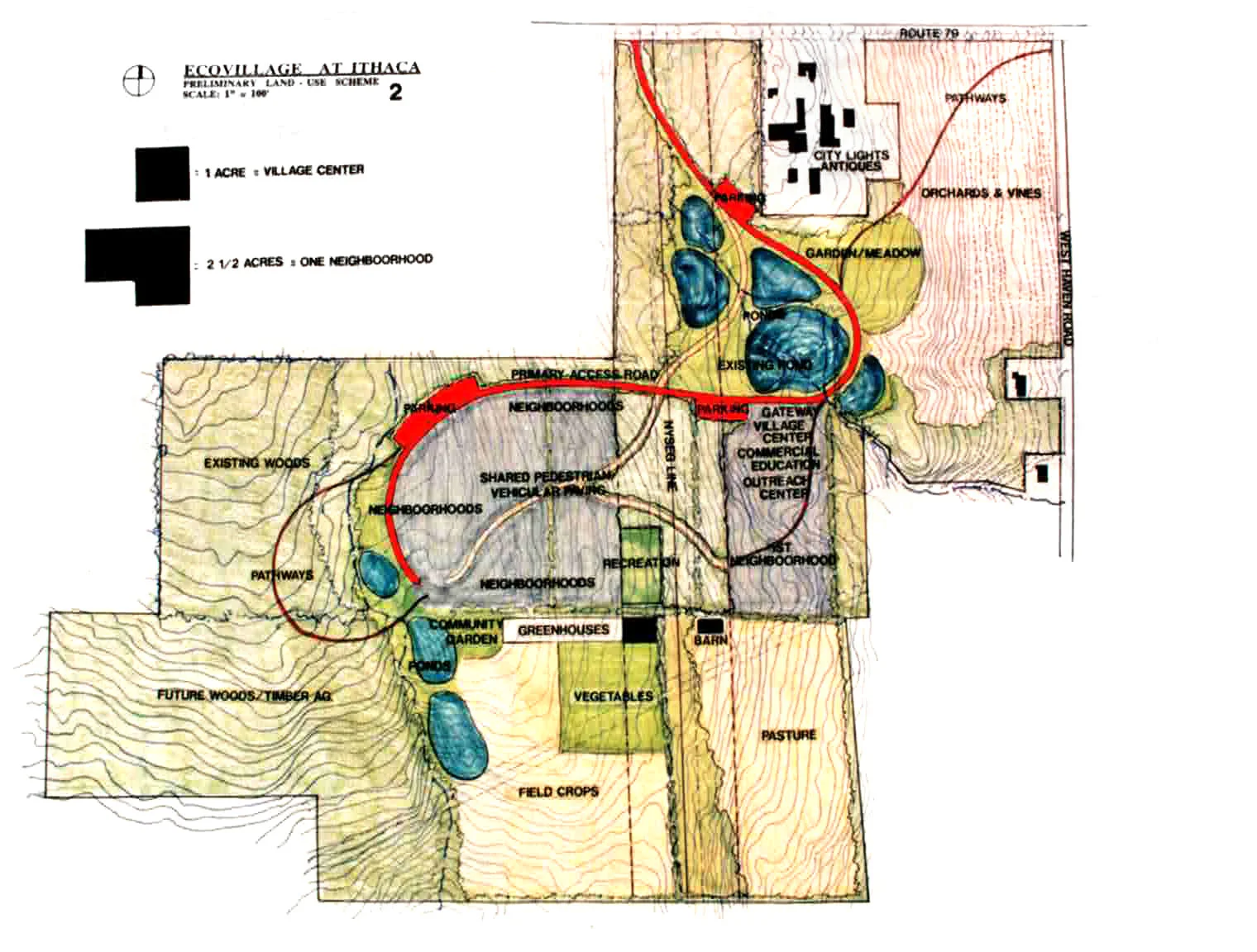 Ecovillage at Ithaca-Prelim-land use scheme-1993-2.jpg