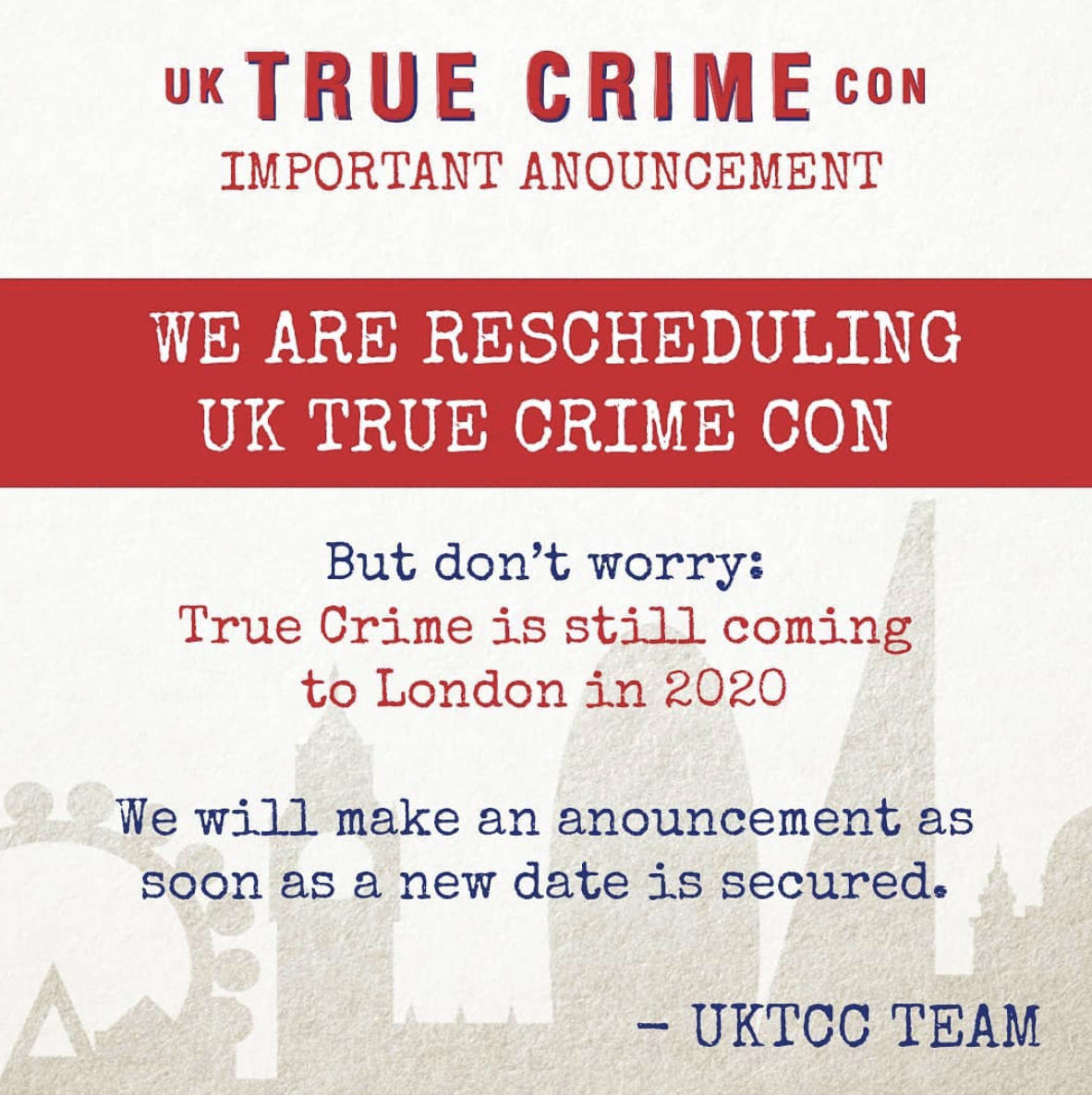 UK True Crime Con 2020 to be rescheduled