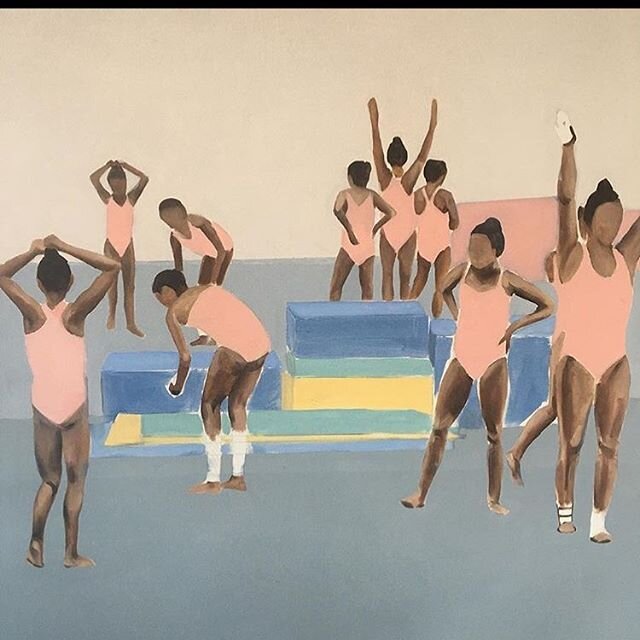 This painting by @thenjiwe_niki_nkosi&rsquo;s focuses not on high octane movement that we commonly associate with gymnastics but rather the moment of stillness before the action. It strikes me how the female figures, some standing still, some warming