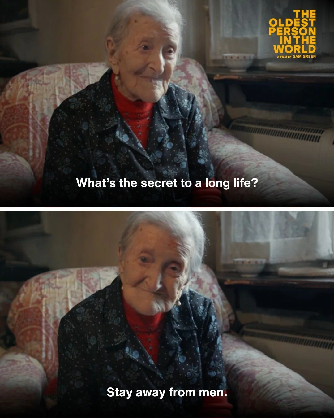 Mic drop from supercentenarian Emma Morano (1899-2017) captured by director Sam Green in THE OLDEST PERSON IN THE WORLD, in theaters now.

🔗 TheOldestPerson.com