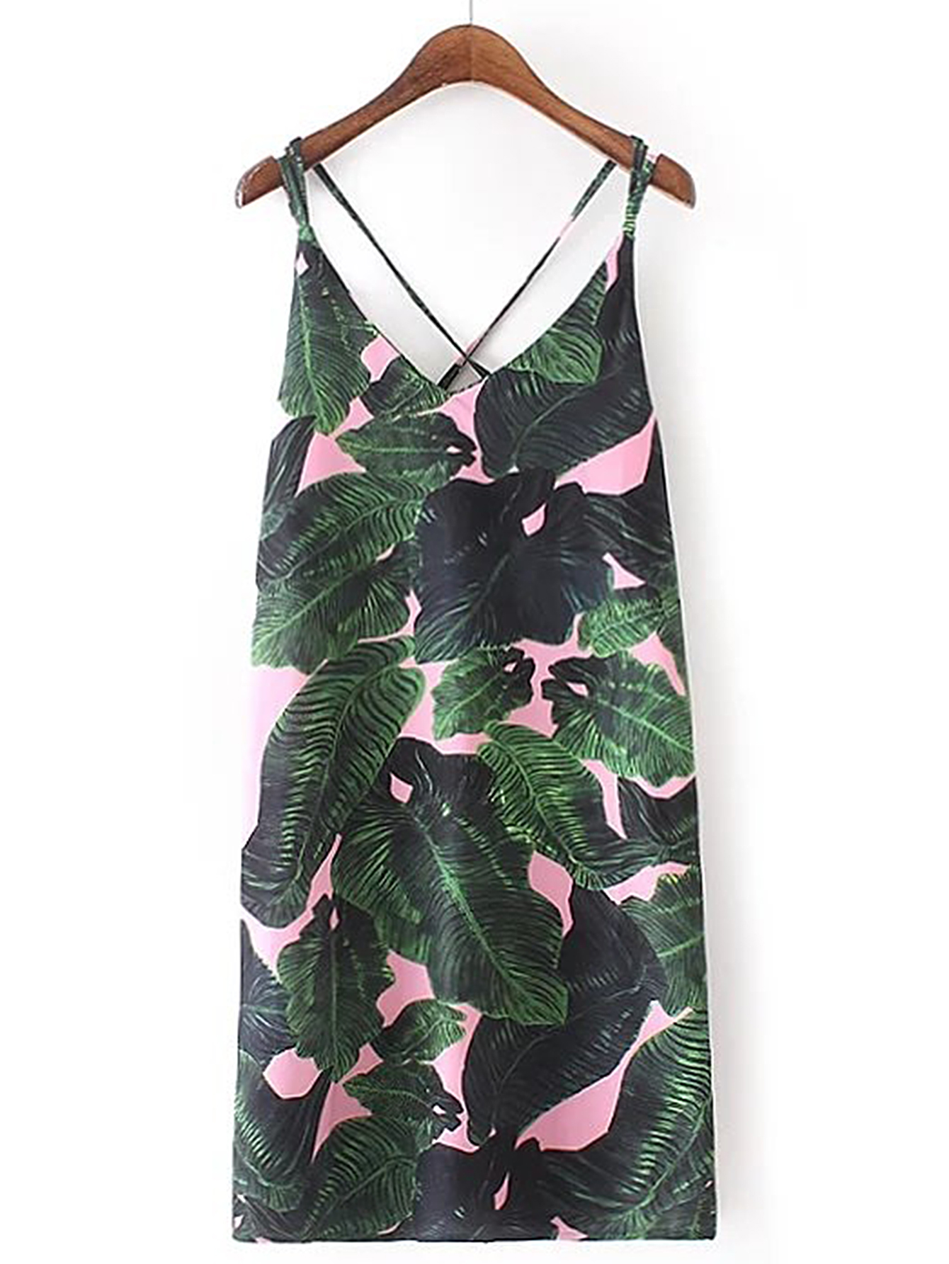 Tropical Print Criss Cross Back Cami Dress