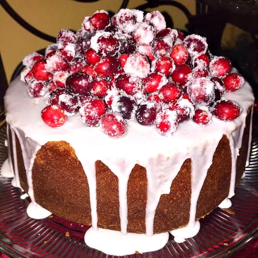 Orange Mascarpone Cake with Candied Cranberries