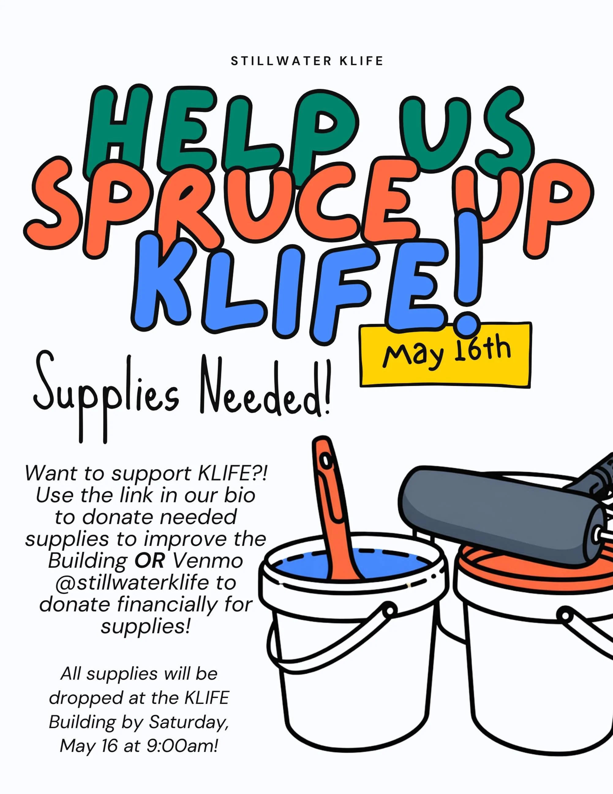 We&rsquo;re getting the KLIFE Building ready for more ministry &mdash; and we need your help! 🛠️💙

On May 16th, volunteers will be serving at our building to help spruce up the space, and we&rsquo;re collecting supplies to make it happen.

Want to 