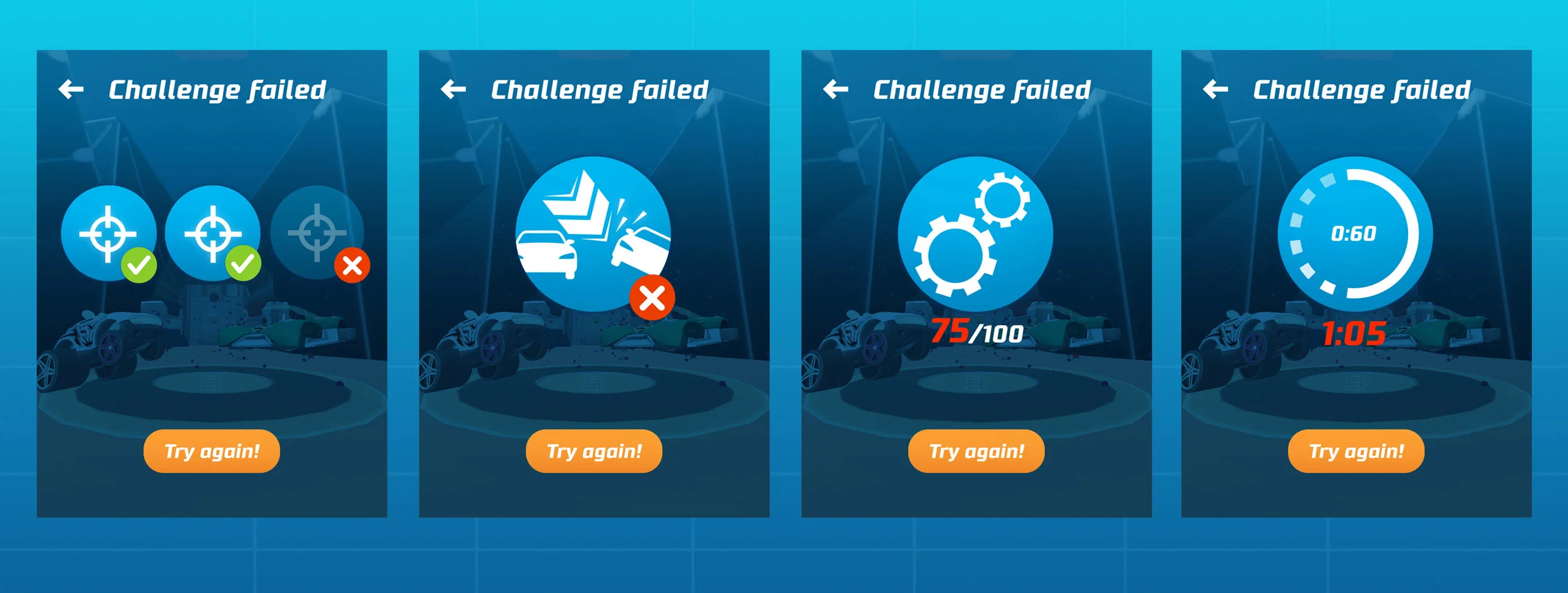 challenge failed screen for osmo: mindracers