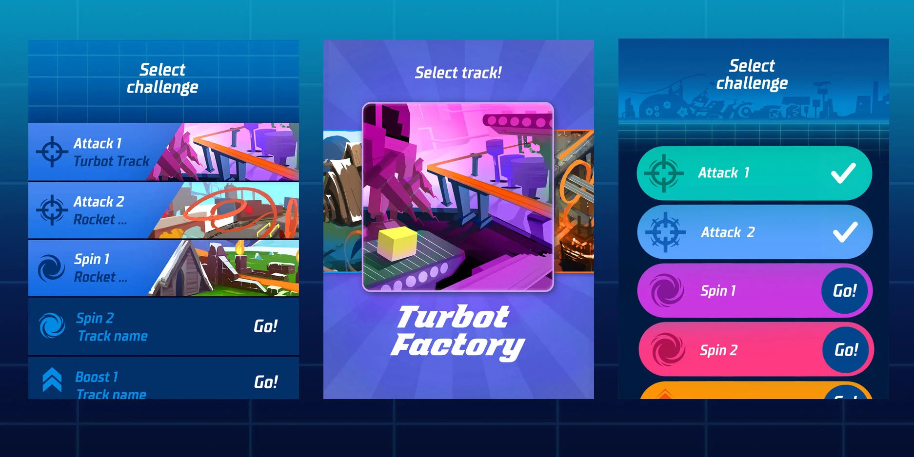 selection screens concepts for osmo: mindracers