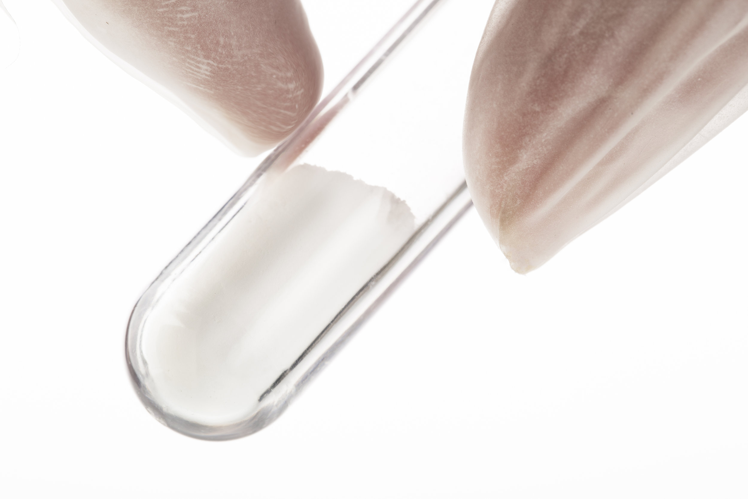 White powder in test tube being held by scientist