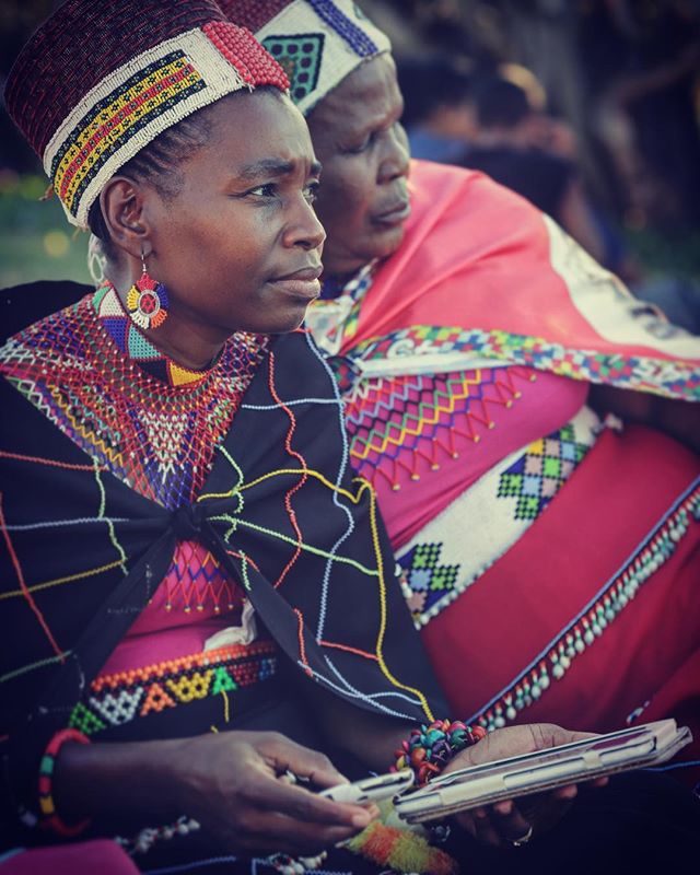 Zulu Princess keeping up with the times on her tablet and smartphone. Building bridges between the modern world and ancient traditions.