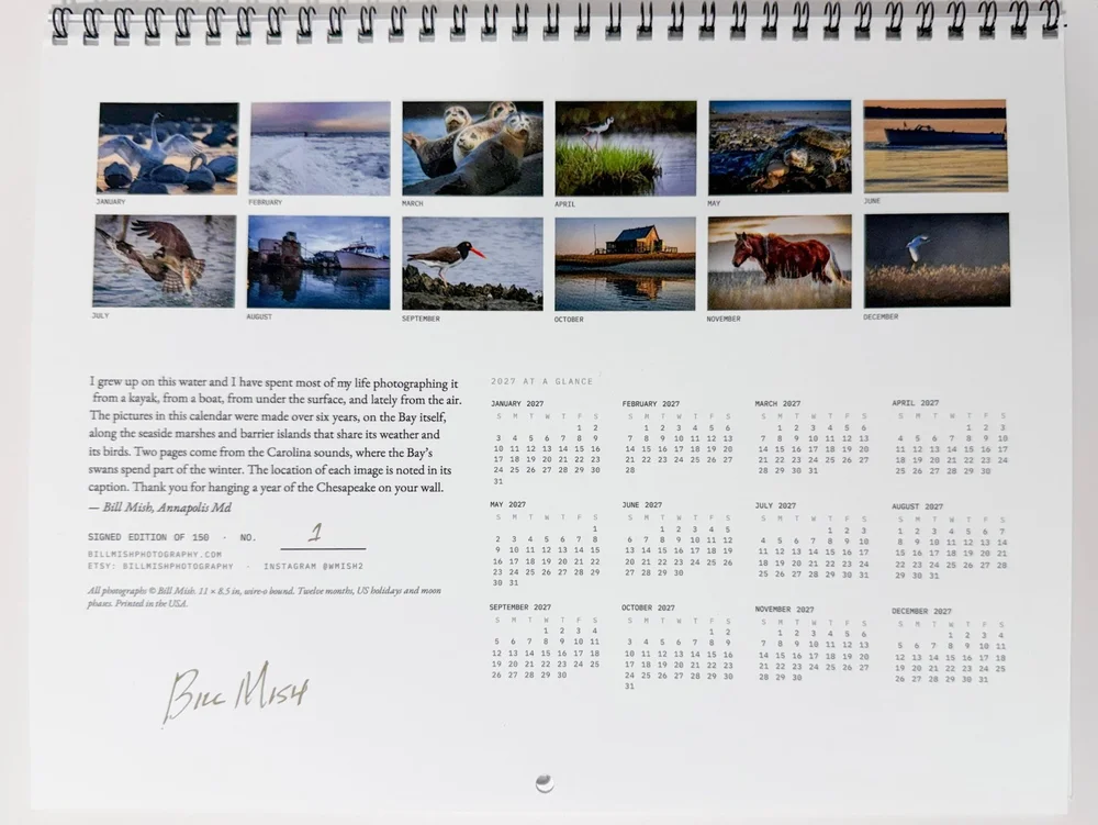 Back cover with all twelve photographs, 2027 at a glance, and the hand-numbered edition line