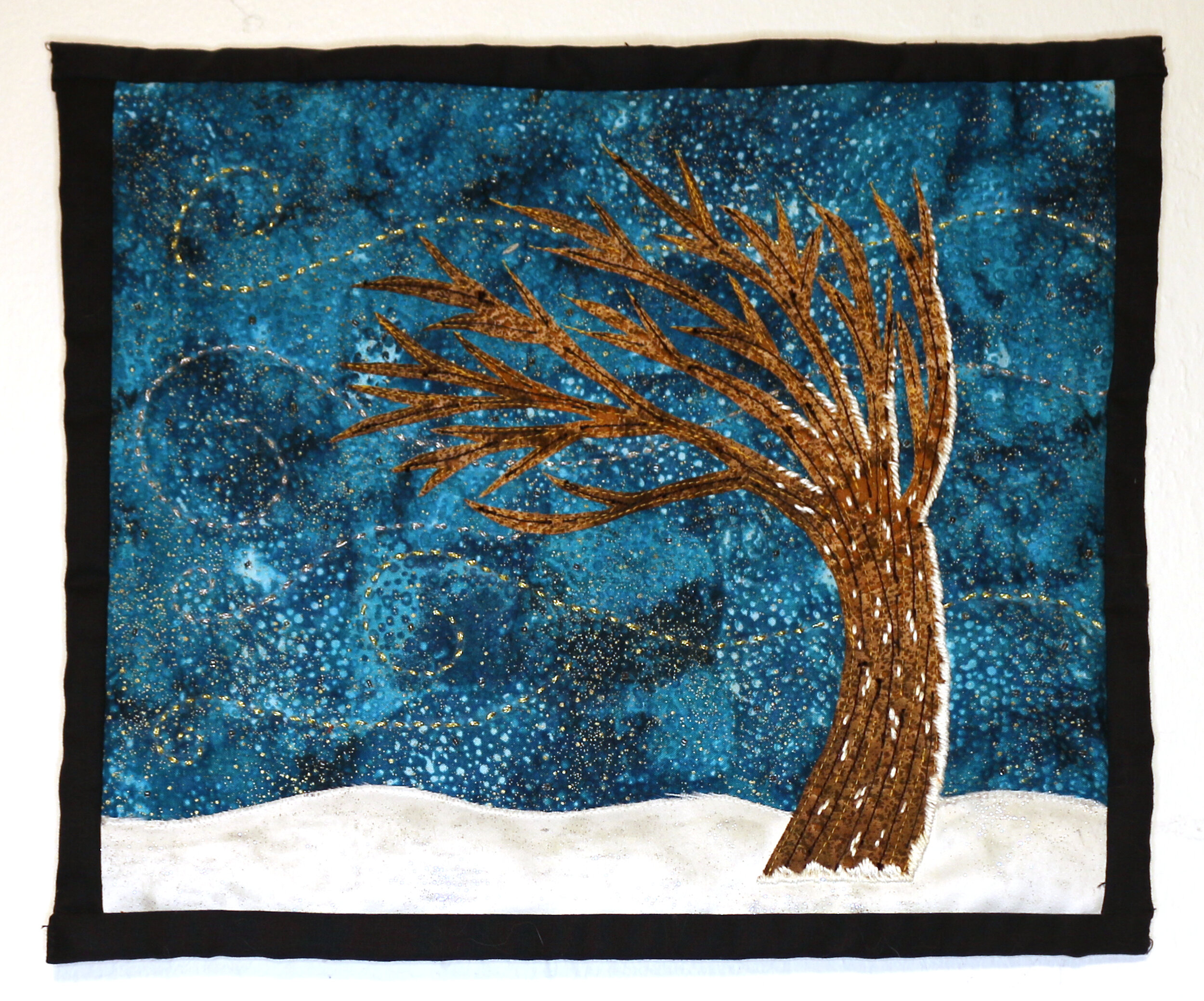  Winter Storm  Appliqué quilt with hand embroidery, beading, machine sewing 