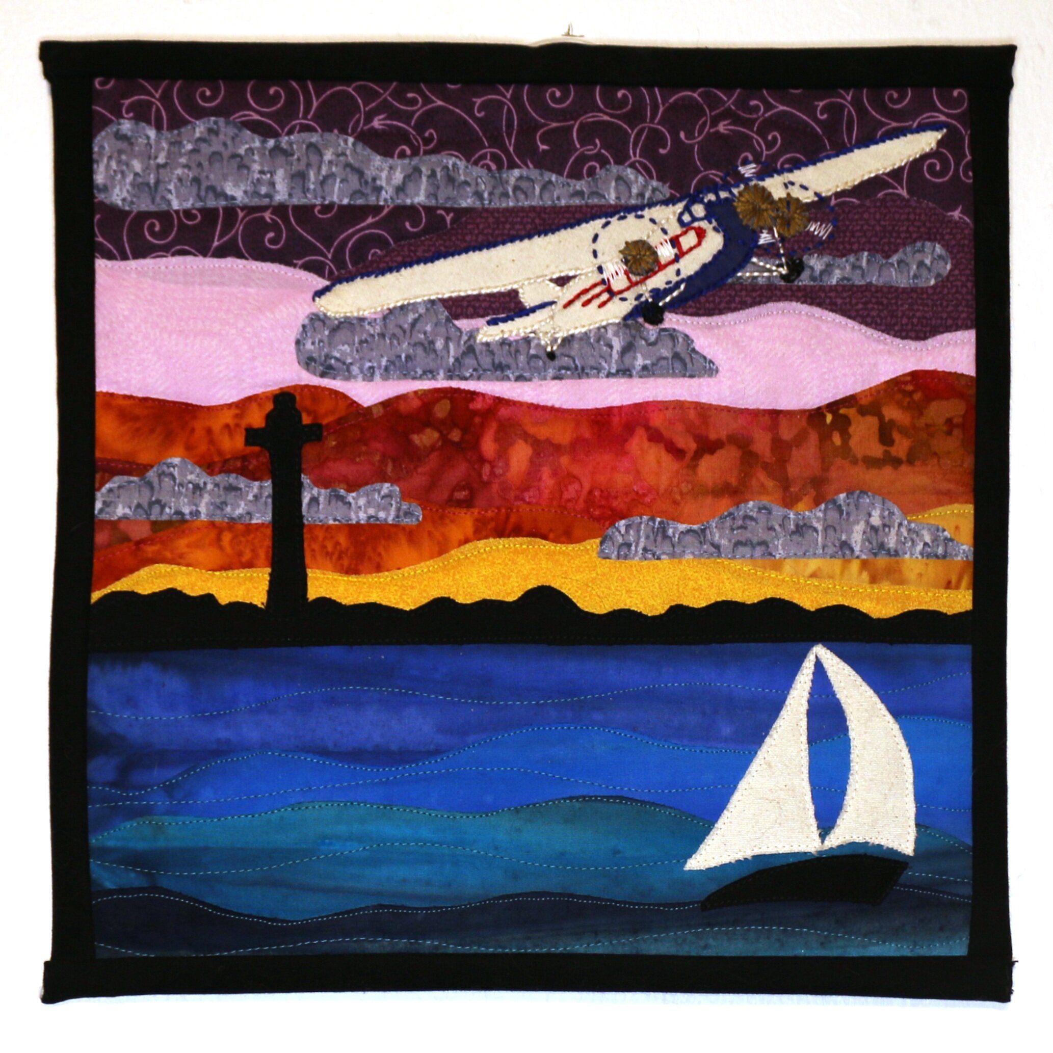  Tin Goose over South Bass Island  Appliqué quilt with hand embroidery, machine sewing 