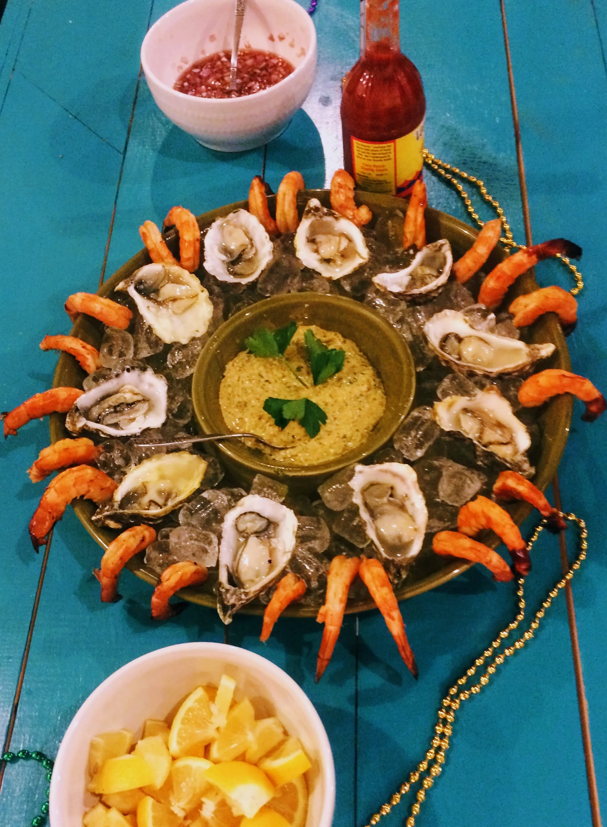 Oysters & smoked shrimp with house-made remoulade and mignonette.