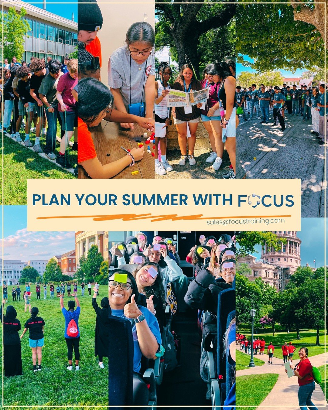😎 Our excitement for next summer is already building with camps, bus tours, summer bridge programs, and more! 

⌛ The earlier you plan your dates with #FOCUSTrainingEDU, the more likely we can guarantee our services on your preferred dates. 

📨 Con