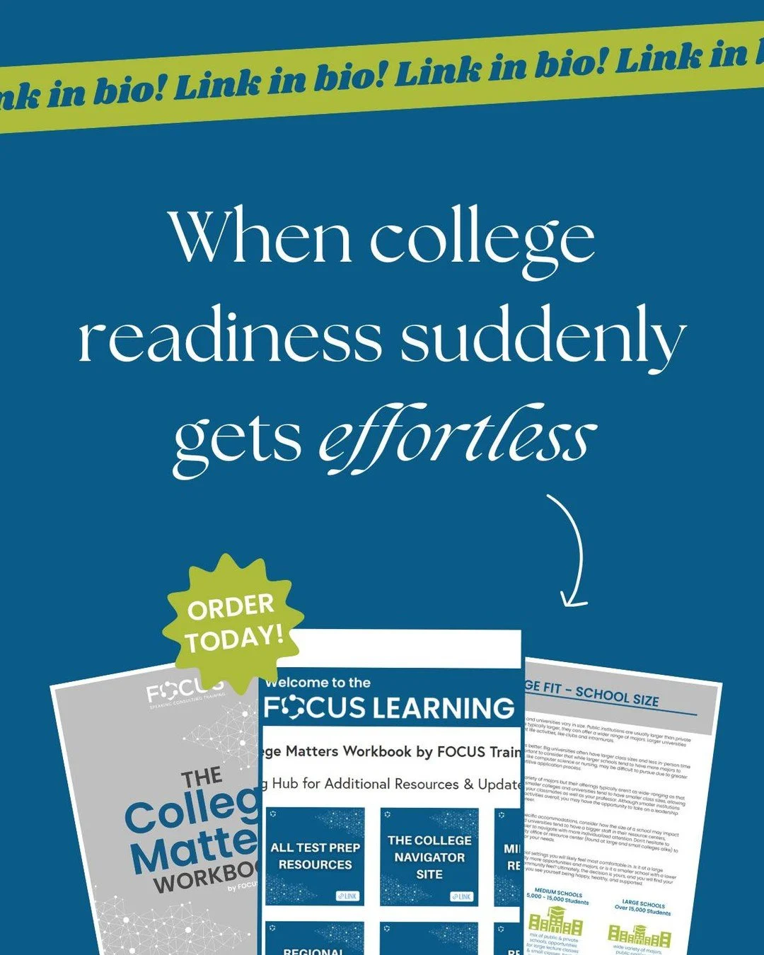 One workbook. Endless support. 🎓

The College Matters Workbook, Second Edition includes exclusive access to the FOCUS Learning Hub with downloadable worksheets and live links. Available in bulk or Classroom Packs.

🔗 focustrainingedu.com | 📨 sales