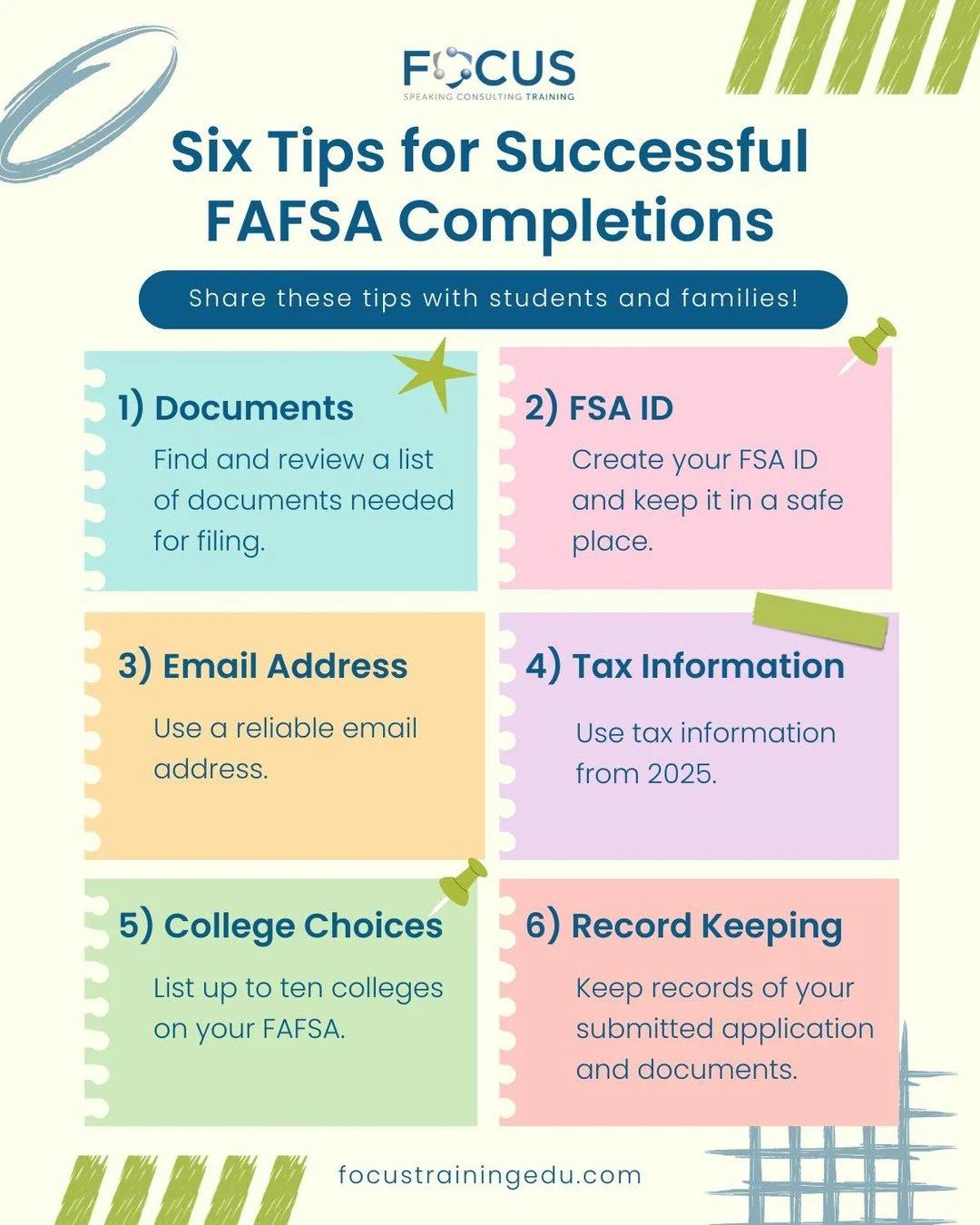 🎯 The 2027-28 FAFSA is on target to open October 1, 2026; help prepare students and families before filing!

Our College Matters Institute features interactive #collegereadiness workshops led by experienced FOCUS facilitators. Include our #Financial
