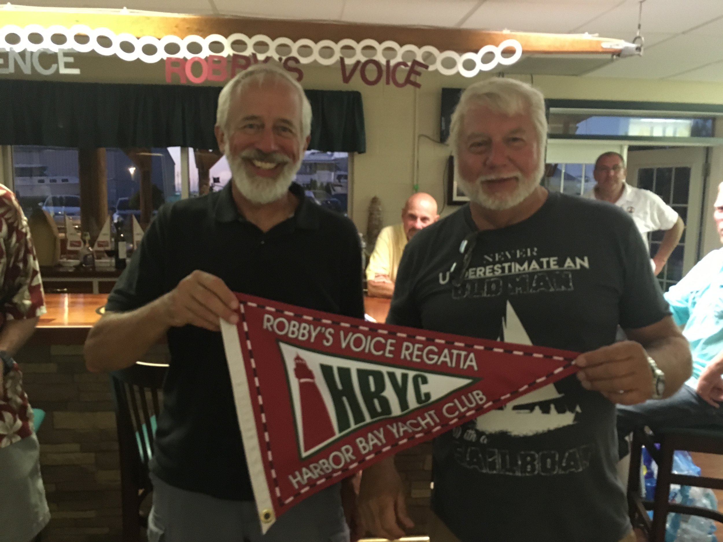 Art Harden and Mike Petsch pose for a hard earned 2nd place in the Robby’s Voice Regatta.