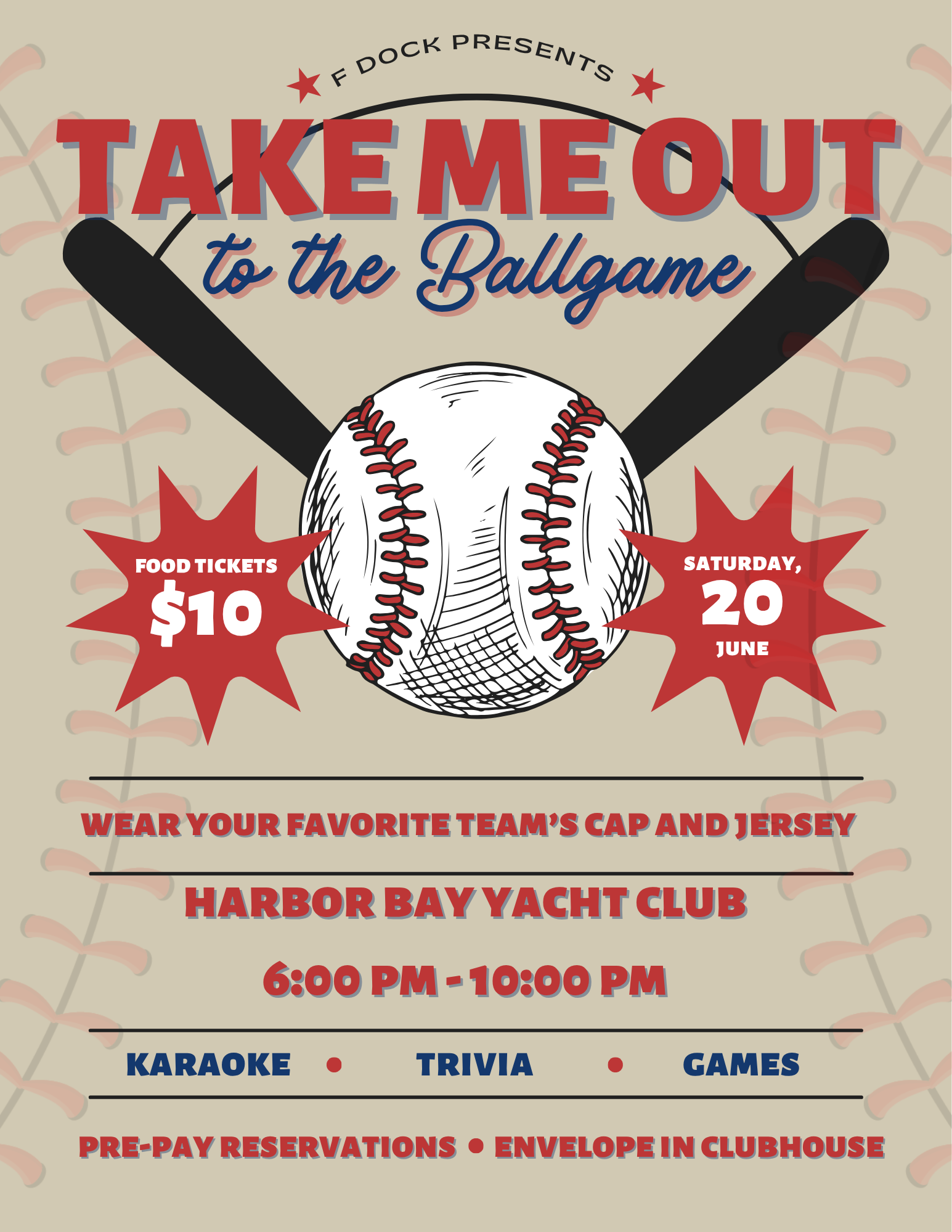Social #2:  "Take Me Out to the Ballgame" hosted by F-Dock with Karaoke by DJ's Dan &amp; Carrie