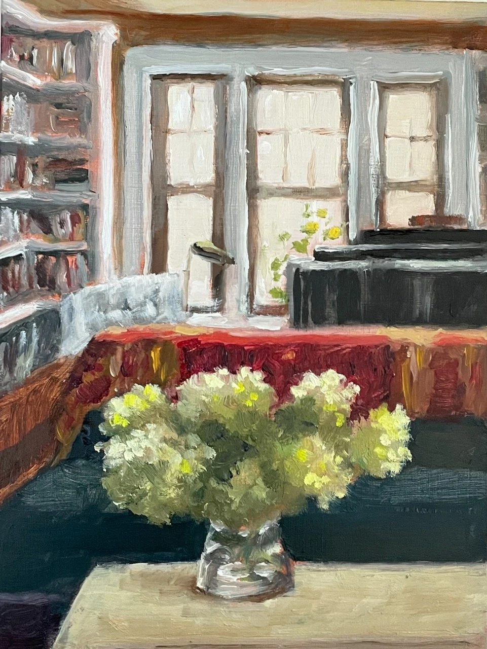 Hydrangeas Late Afternoon. 6x8 oil on panel. SOLD.