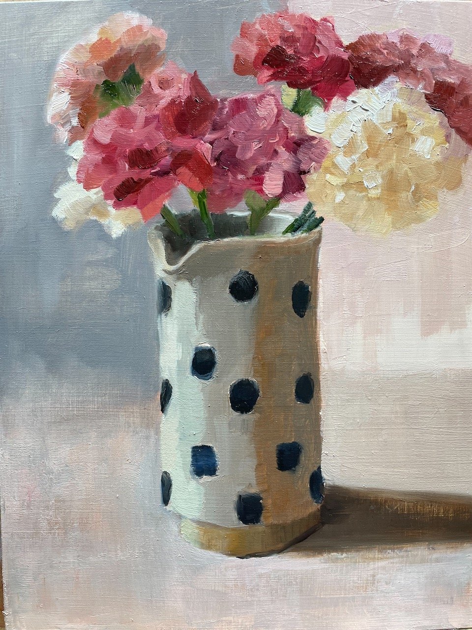 Jason's Carnations. 6x8 oil on panel. $300. Available