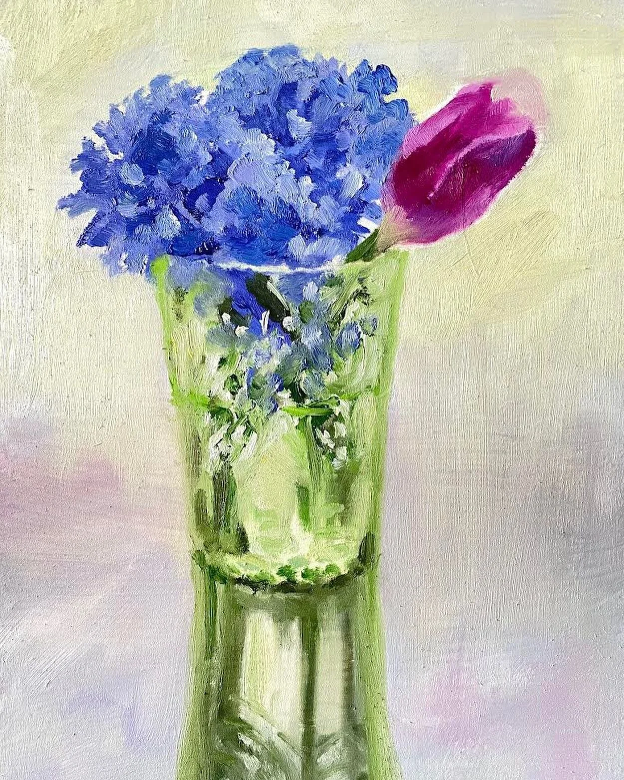 I&rsquo;m still working on this one but as part of my process I like to put a photo of the painting into procreate and experiment before going back to the easel. #wip #oilpainting #floralart #stilllife