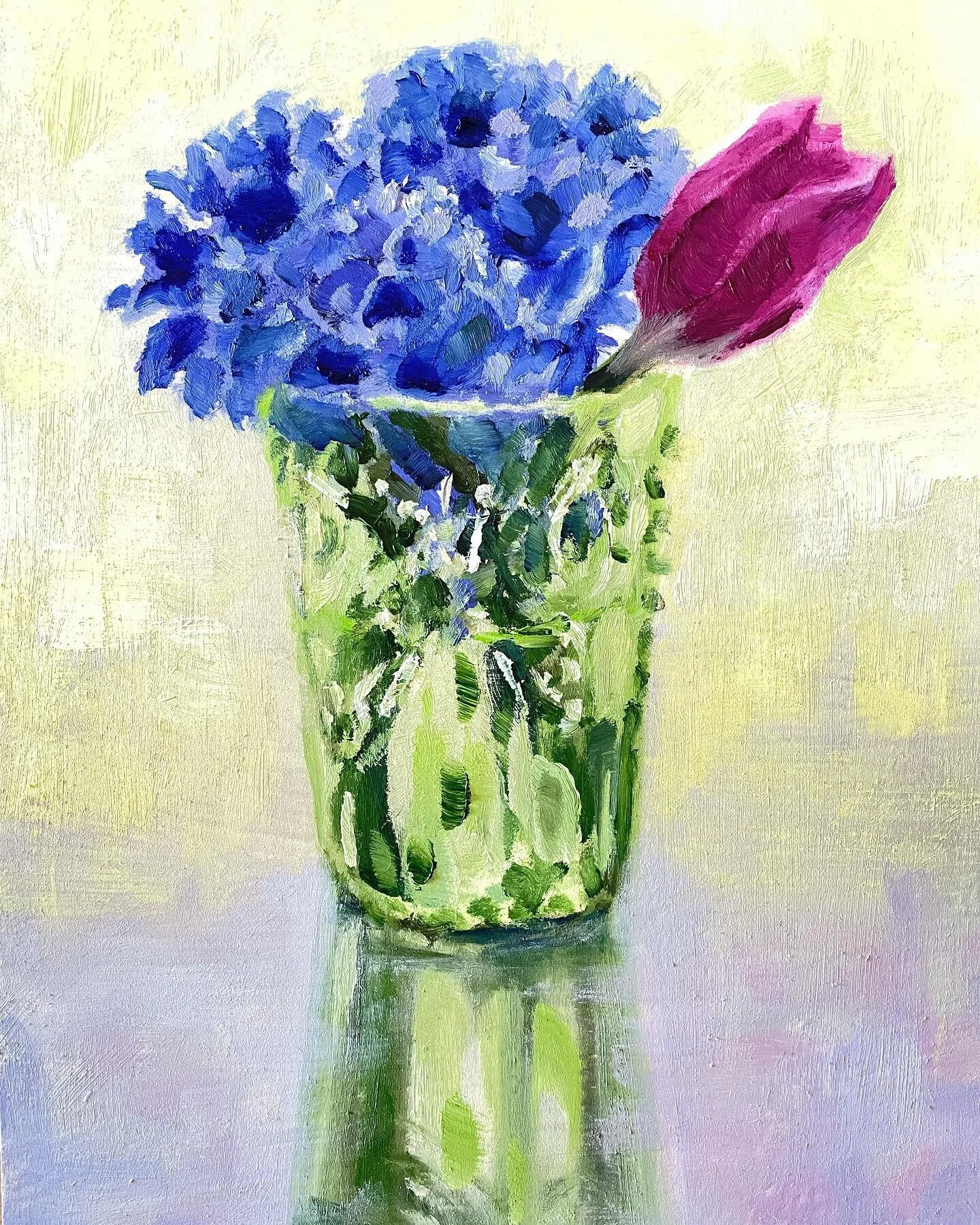 Finished. Hyacinths and tulip 8x10 oil on board. I love spring flowers #oilpainting #stilllife #floral #dailypainting