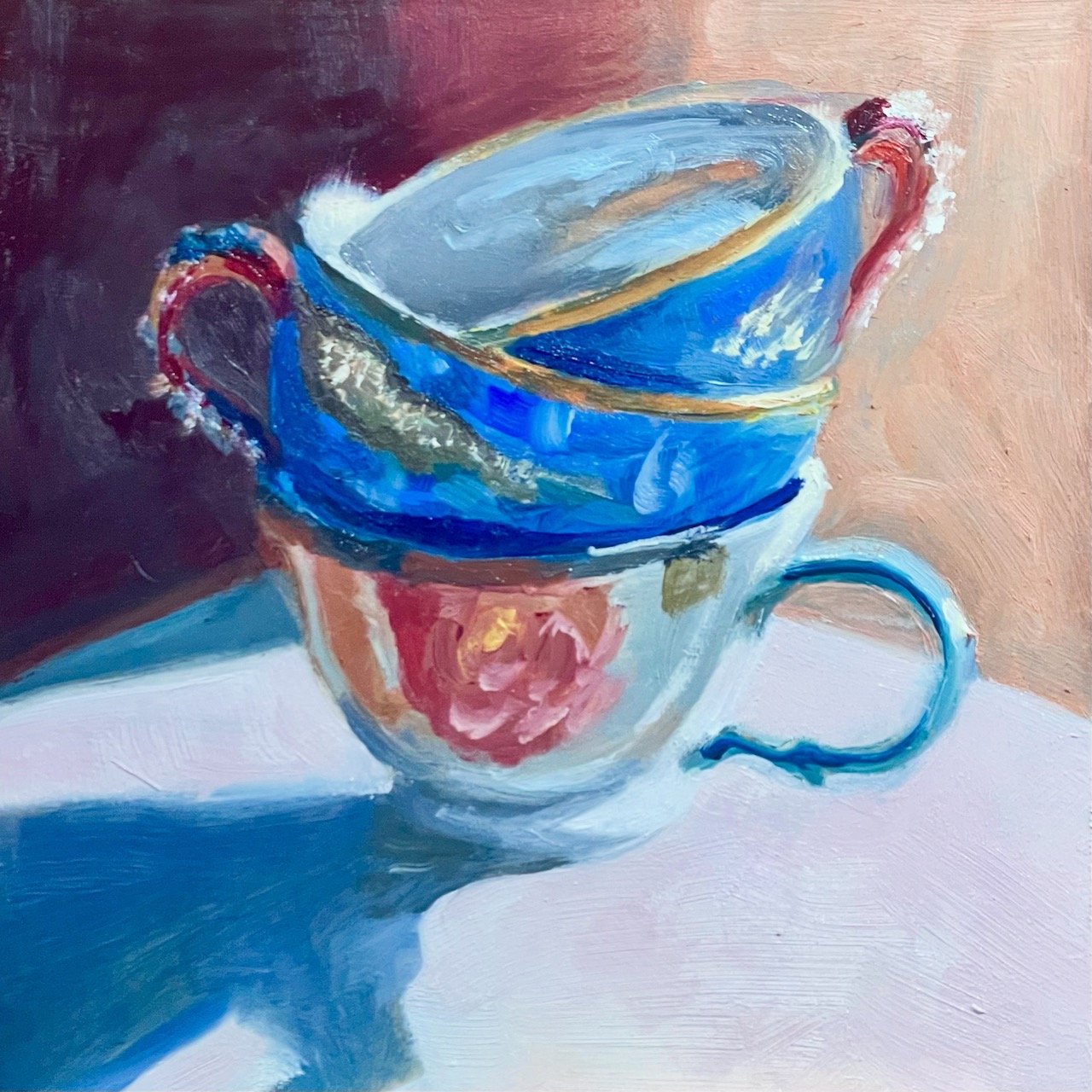 Teatime with the Dragon Chine. 6x6 oil on panel.  $300. Available 
