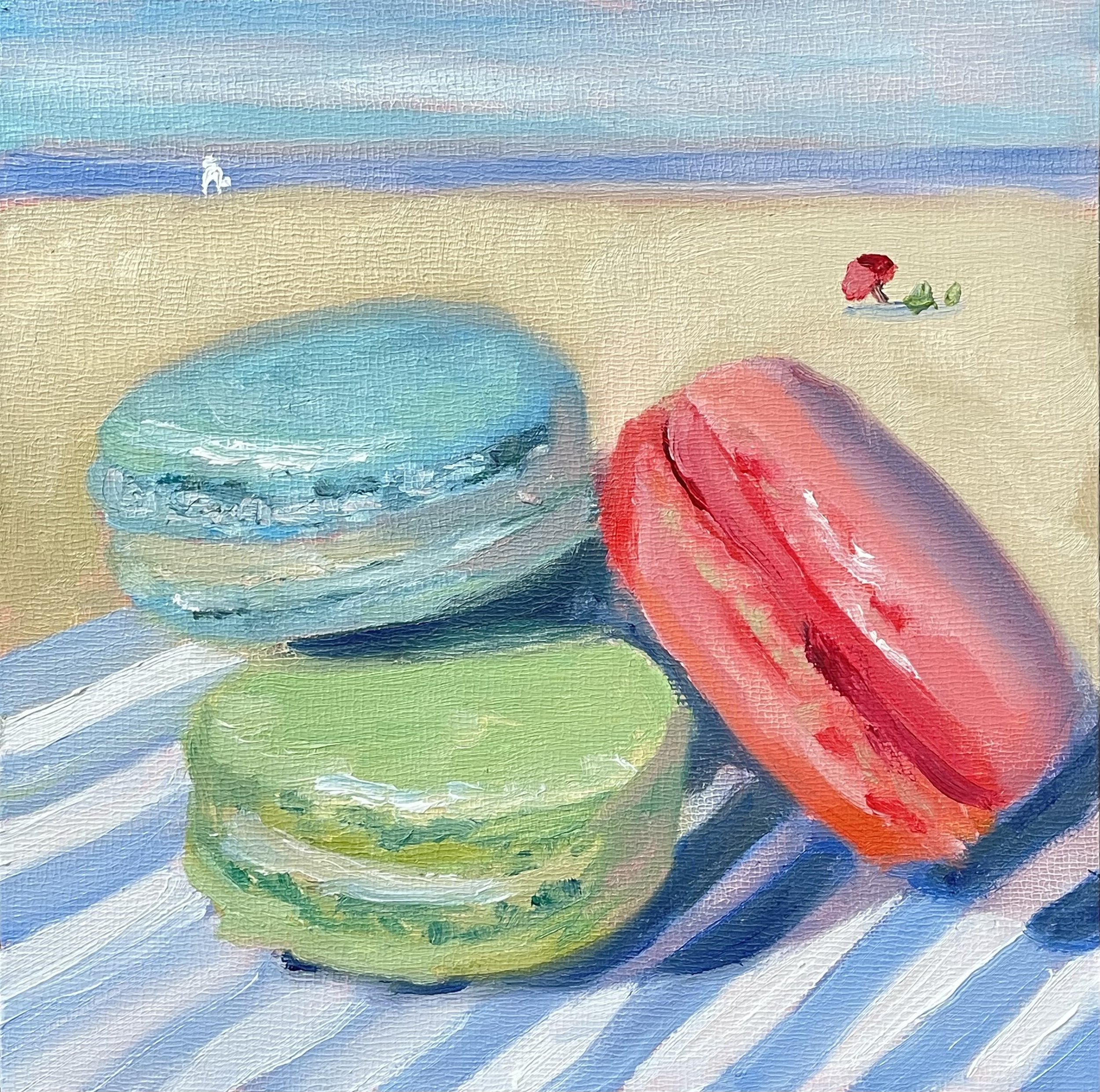 Macarons at the Beach. 6x6 oil on panel. $300. Available