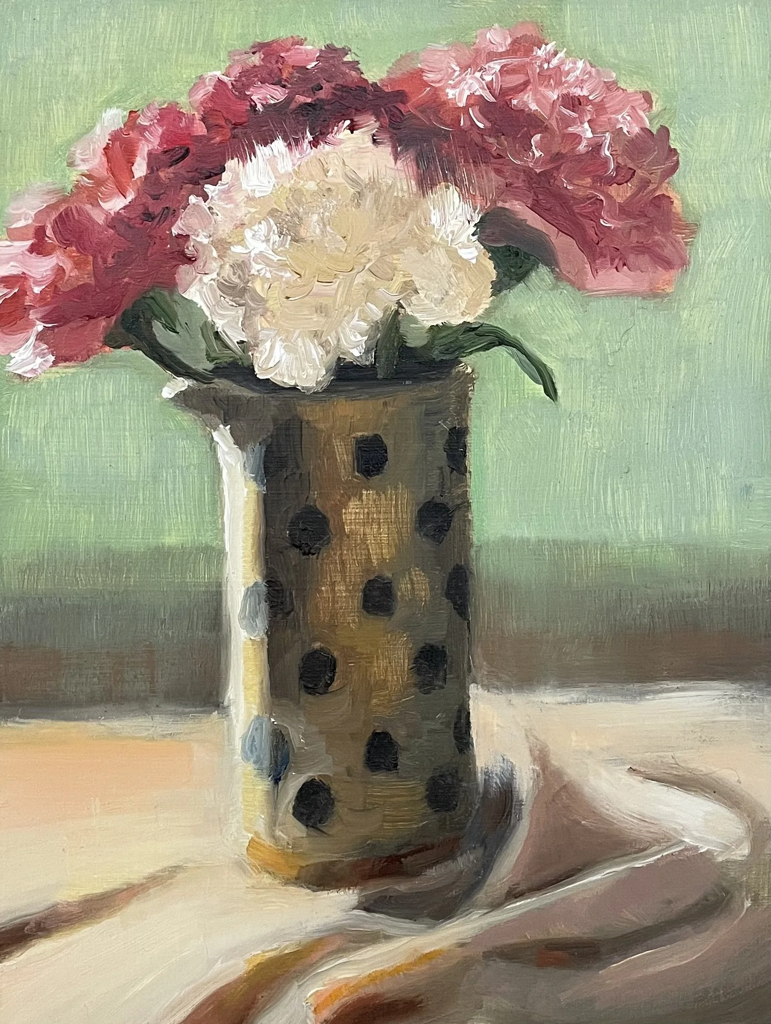 Carnations. 6x8 oil on panel. $380 framed. Available.