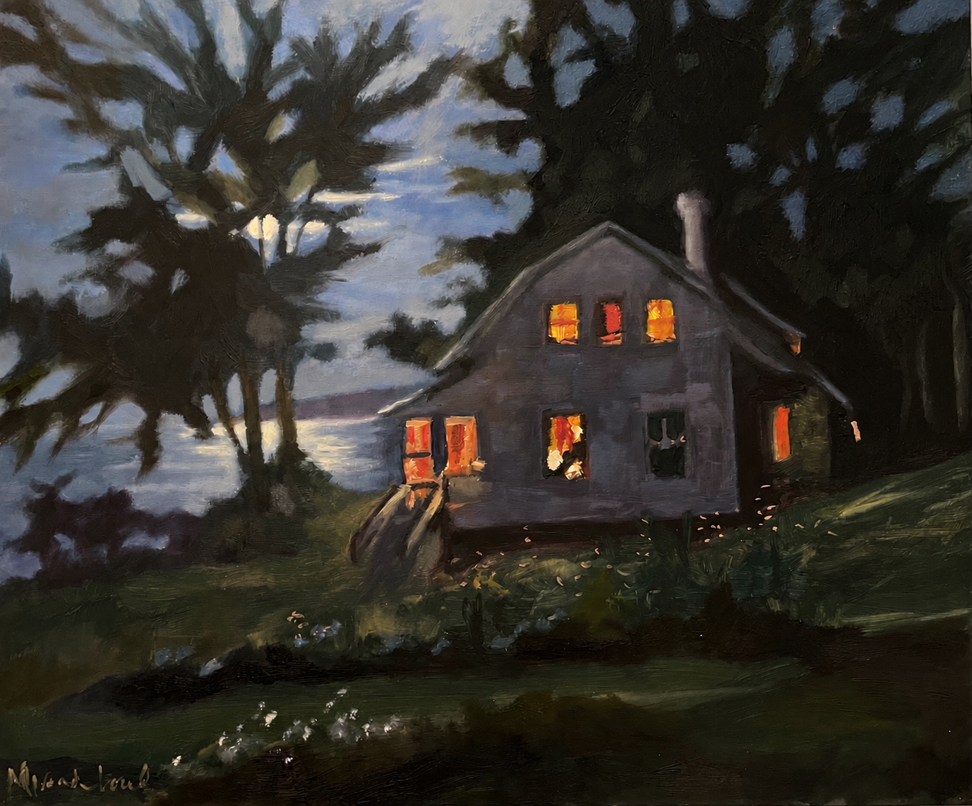 The Oaks by Moonlight. 10x12 oil on panel. $720