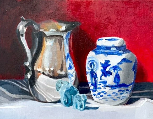 Heirlooms and Elephants. 8x10 inches oil on panel. $480. Available.