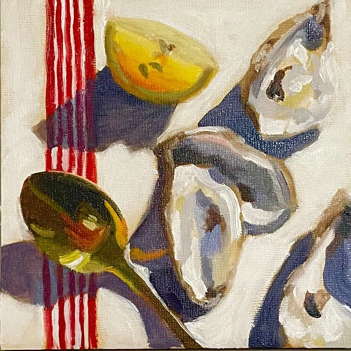 Summer Oysters. 6x6 oil on panel. $300. Available.