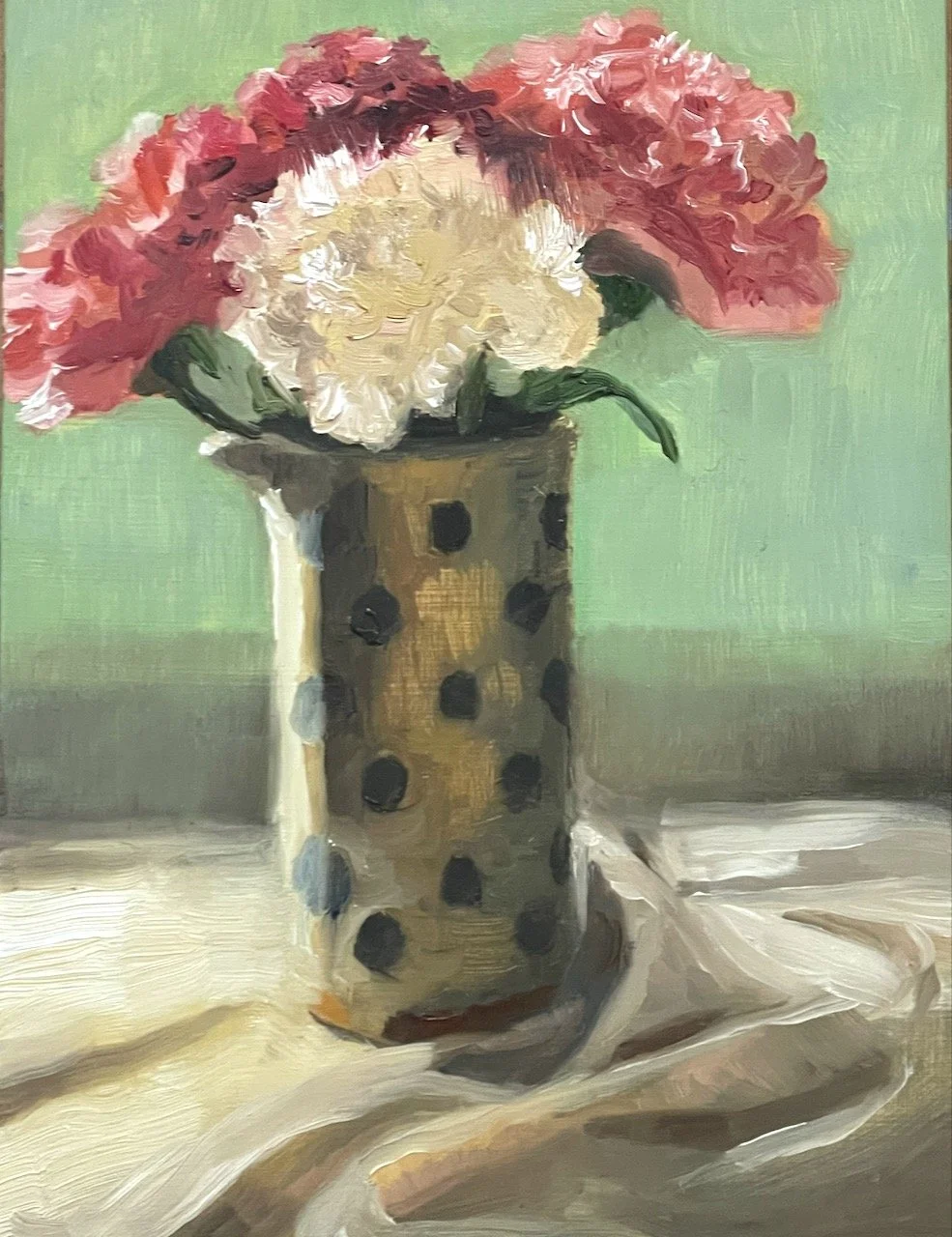 Carnations. 6x8 oil on panel. $380 framed. Available.