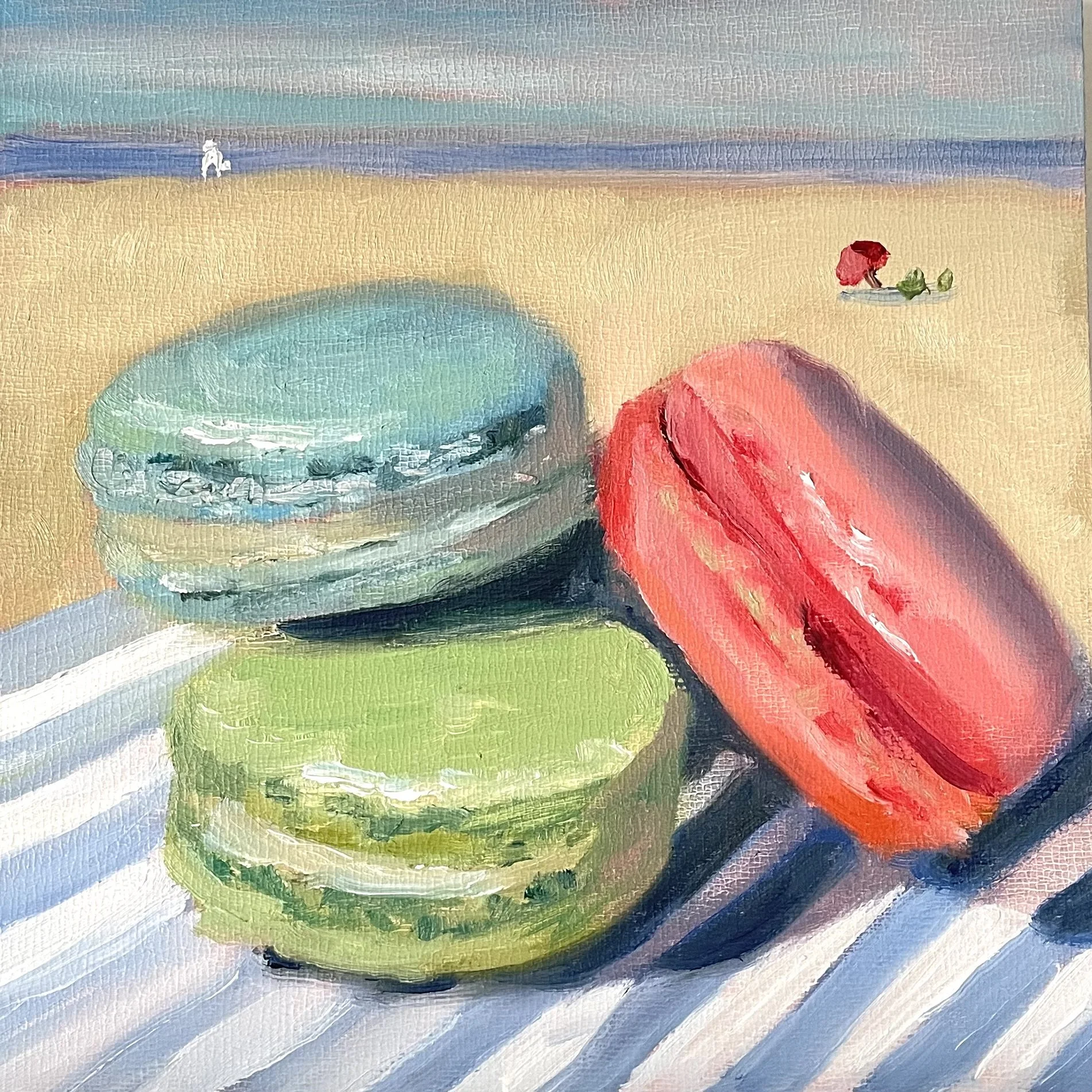 Macarons at the Beach. 6x6 oil on panel. $300. Available