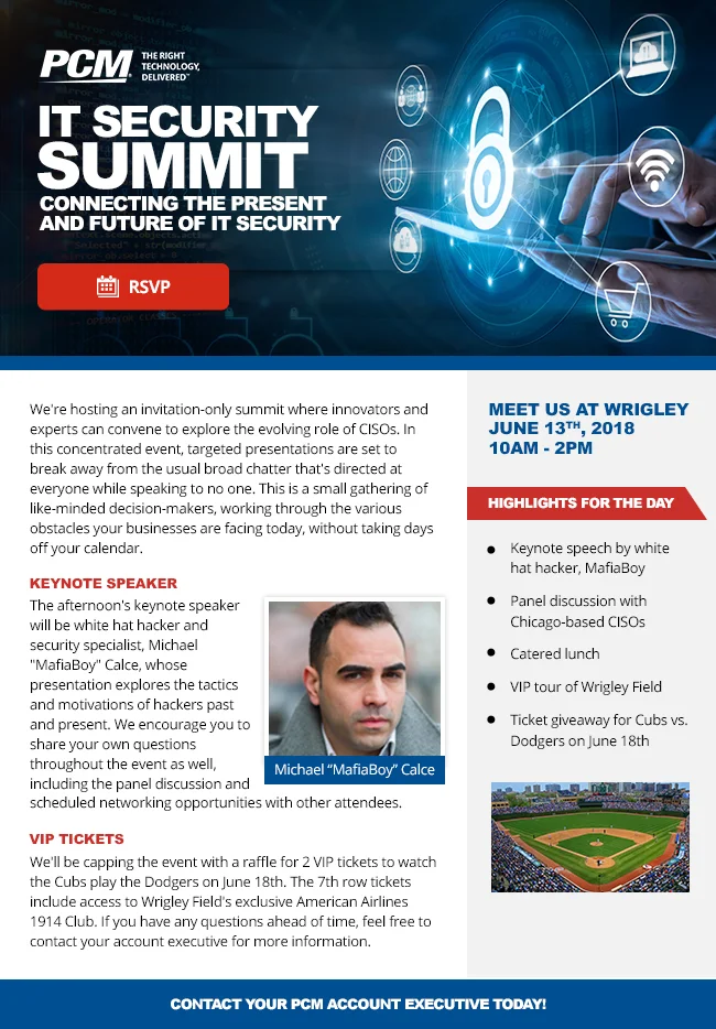 Client: PCM Inc.The IT security summit's keynote speaker was former teenage hacker, Michael "MafiaBoy" Calce. He took down Yahoo!, CNN, Amazon and more in an afternoon, all while failing French (this is admittedly unsubstantiated).The summit organiz…
