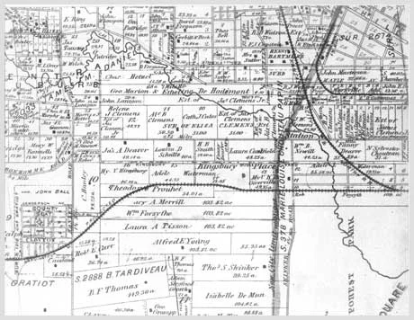 An 1878 map of the area west and north of Forest Park. --From "Urban Oasis - 75 years in Parkview a St. Louis Private Place" Original 1905 Parkview Survey