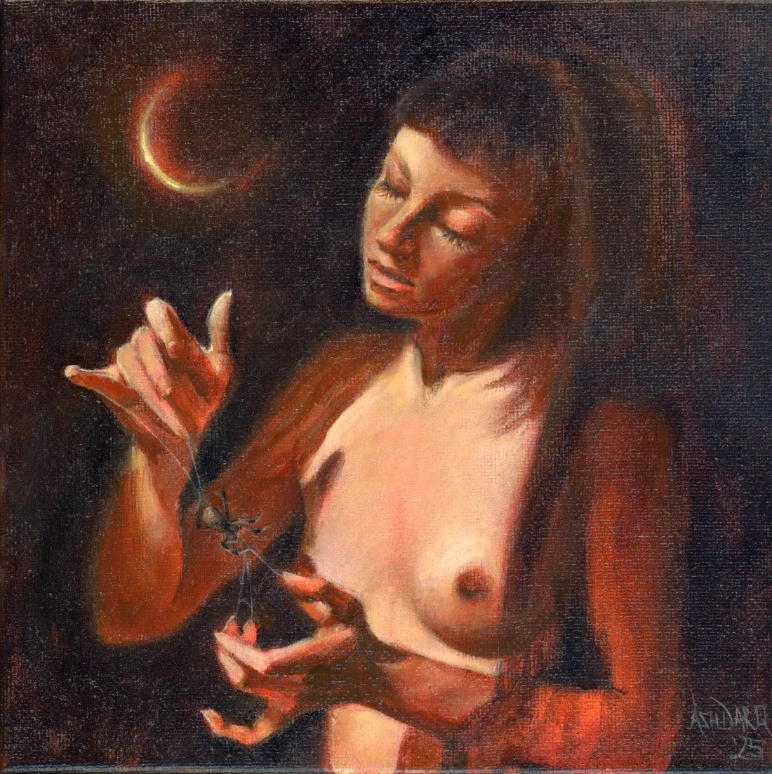 "The Weaver" Original Painting 8x8" canvas