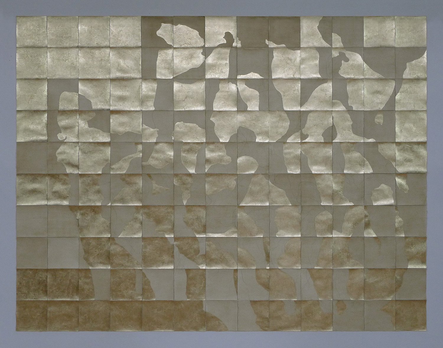   Earth My Body (Arrangement 1),  2022   Graphite, earth and Dutch metal leaf on cotton rag paper    195cm x 150cm     