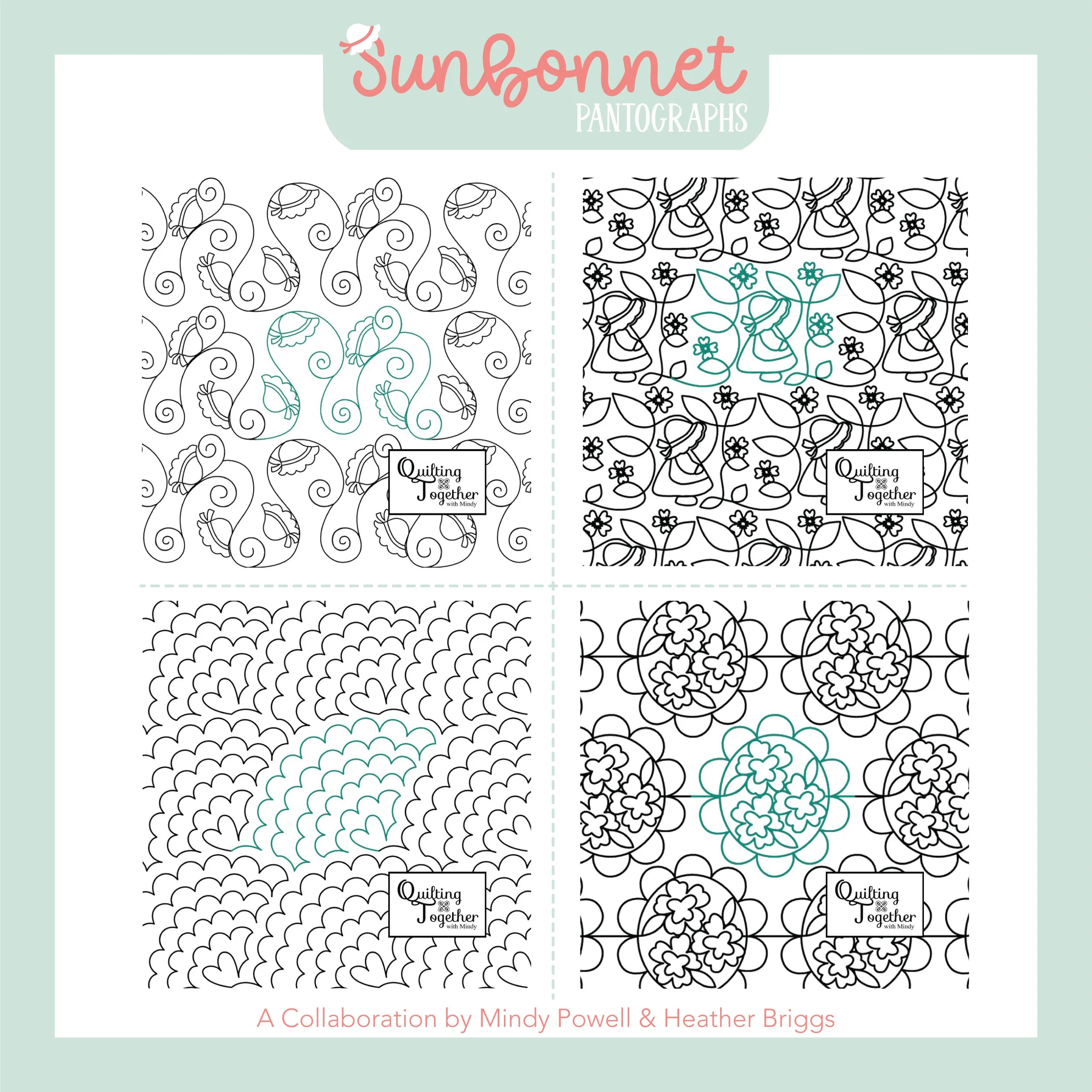 Sunbonnet Panto Collection 2 Digital Designs for Longarm Quilting Edge to Edge E2E Pantographs