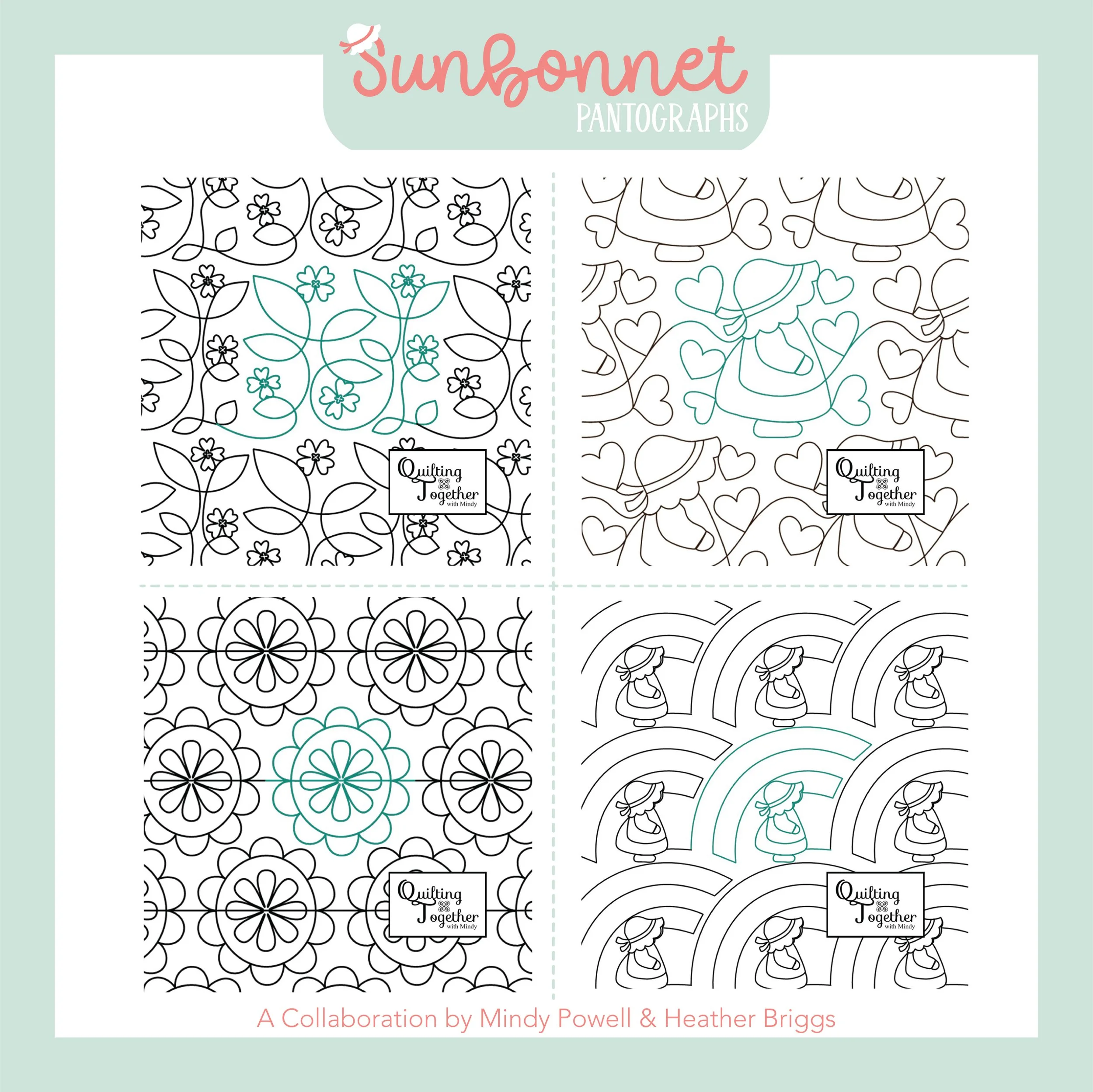 Sunbonnet Panto Collection 1 Digital Designs for Longarm Quilting Edge to Edge E2E Pantographs