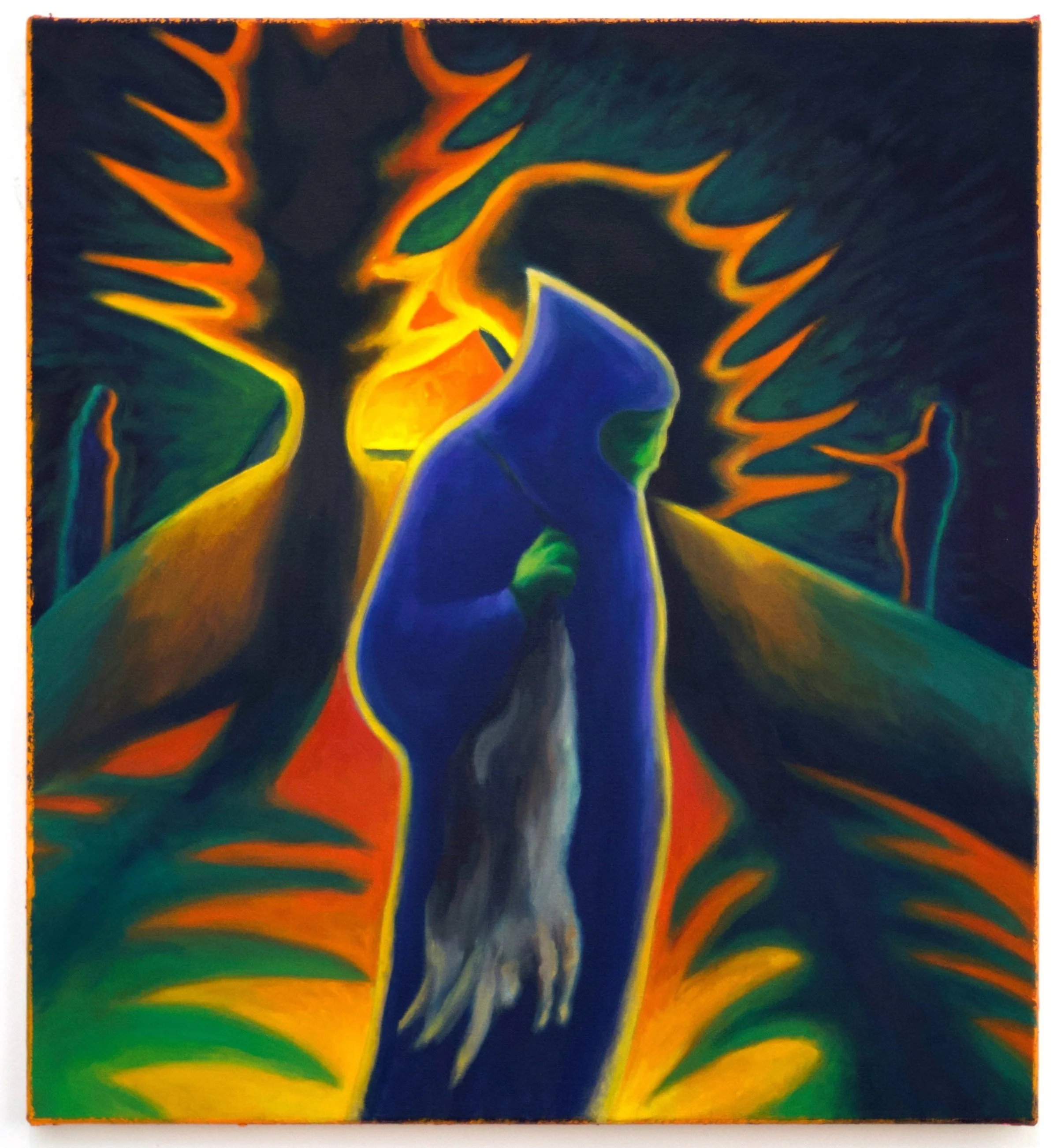 Glowing pines, they warn the rabbit hunter, 2022, 650mm X 600mm, oil on canvas