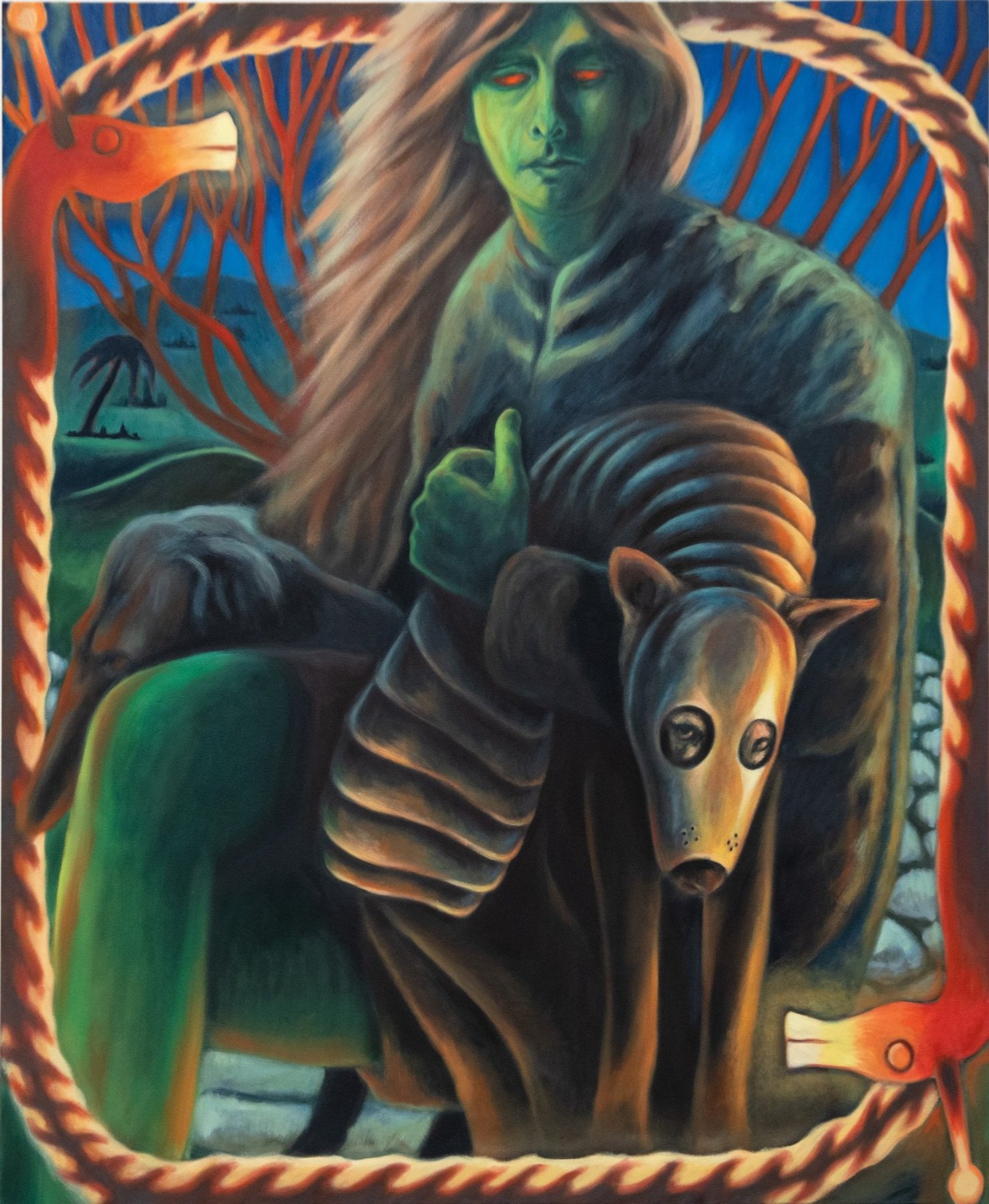 The Attentive Dog Look Out, The Warrior Woman Looks In, 2024, 1100mm x 900mm, oil on canvas