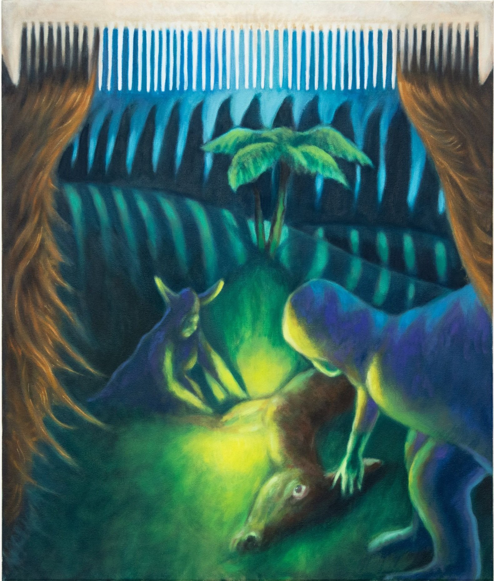 Bone Comb cut with Stone, 2023, 650mm x 500mm, oil on canvas