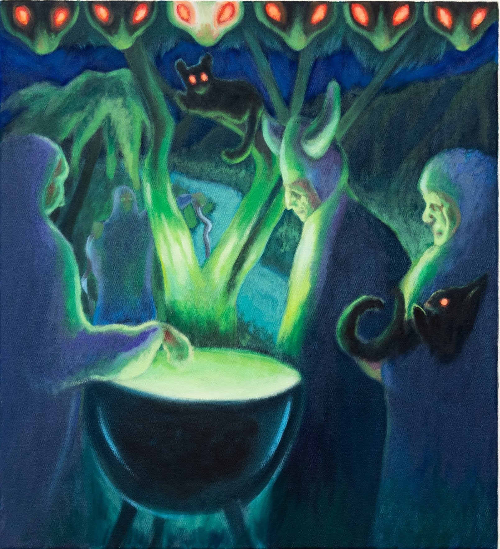 Possum Stew (I think they're watching), 2023, 550mm x 500mm, oil on canvas