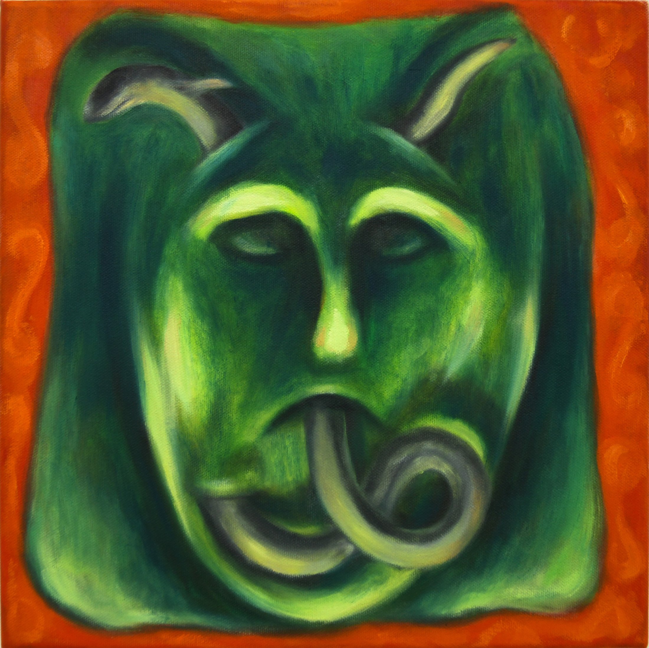 The Tuna swims through me (Celtic Head), 2024, 300mm x 300mm, oil on canvas