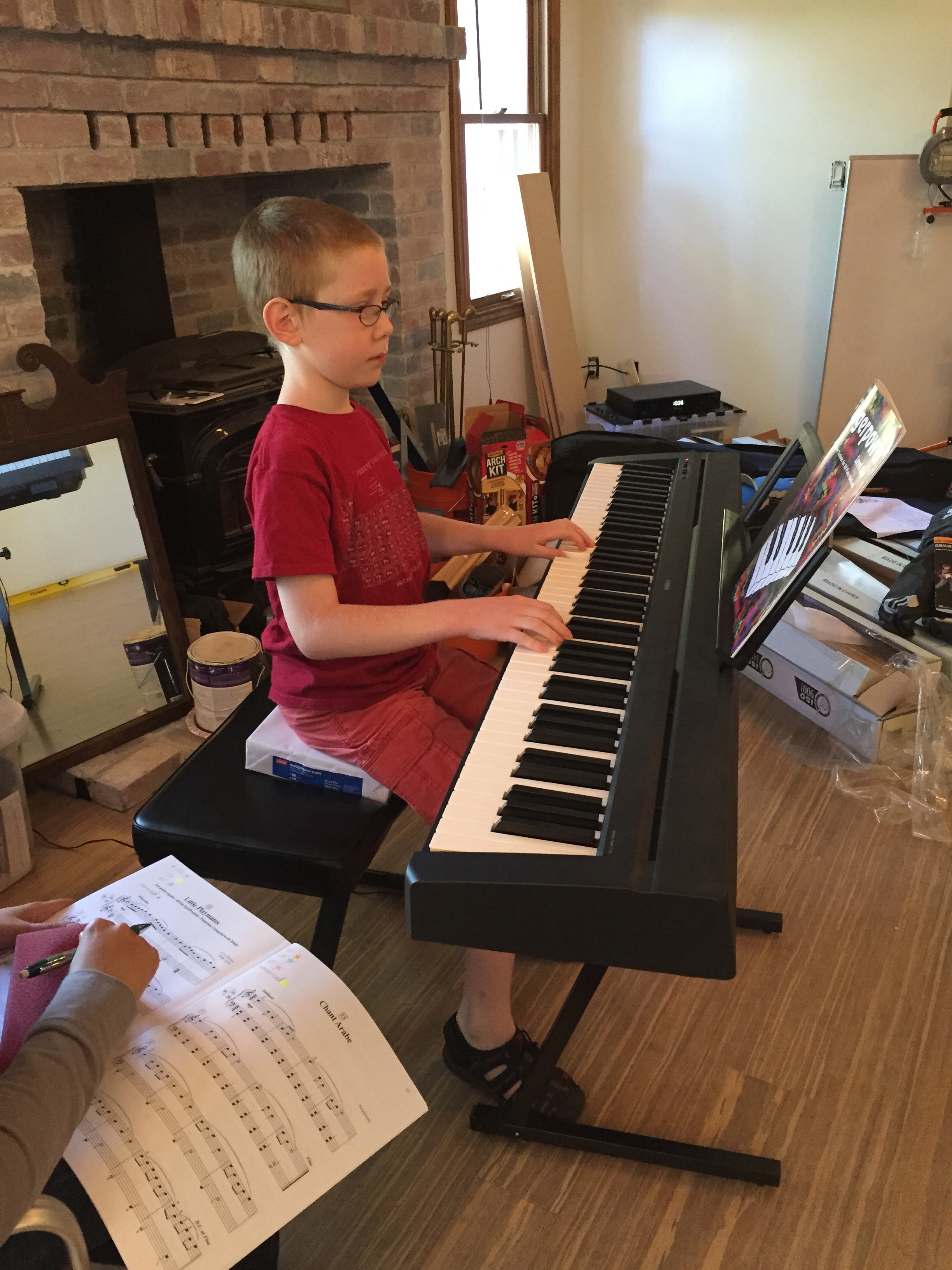 Temporary practice set-up in our fixer-upper.