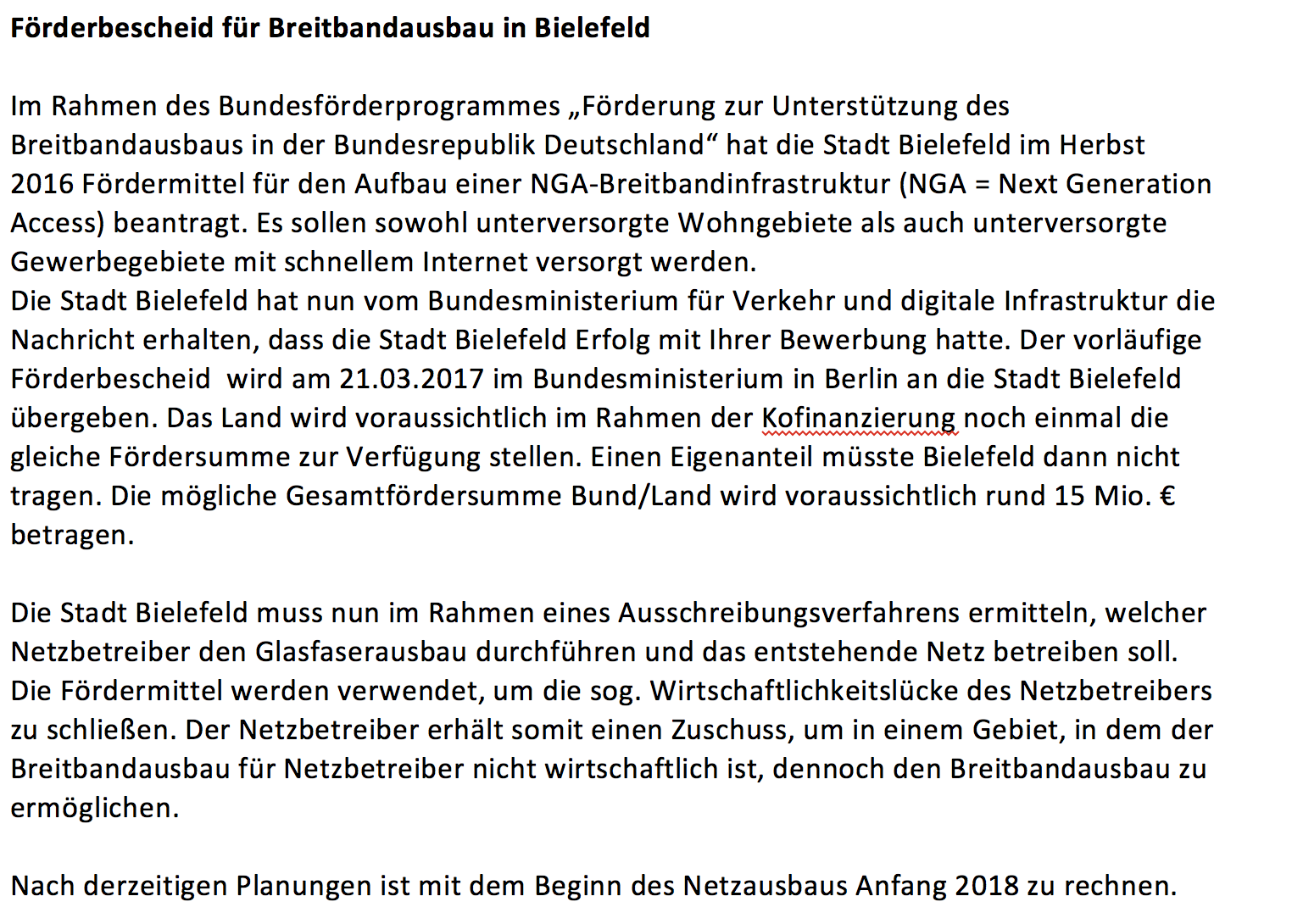 Mitteilung im Stadtentwicklungsausschuss vom 14.03.2017