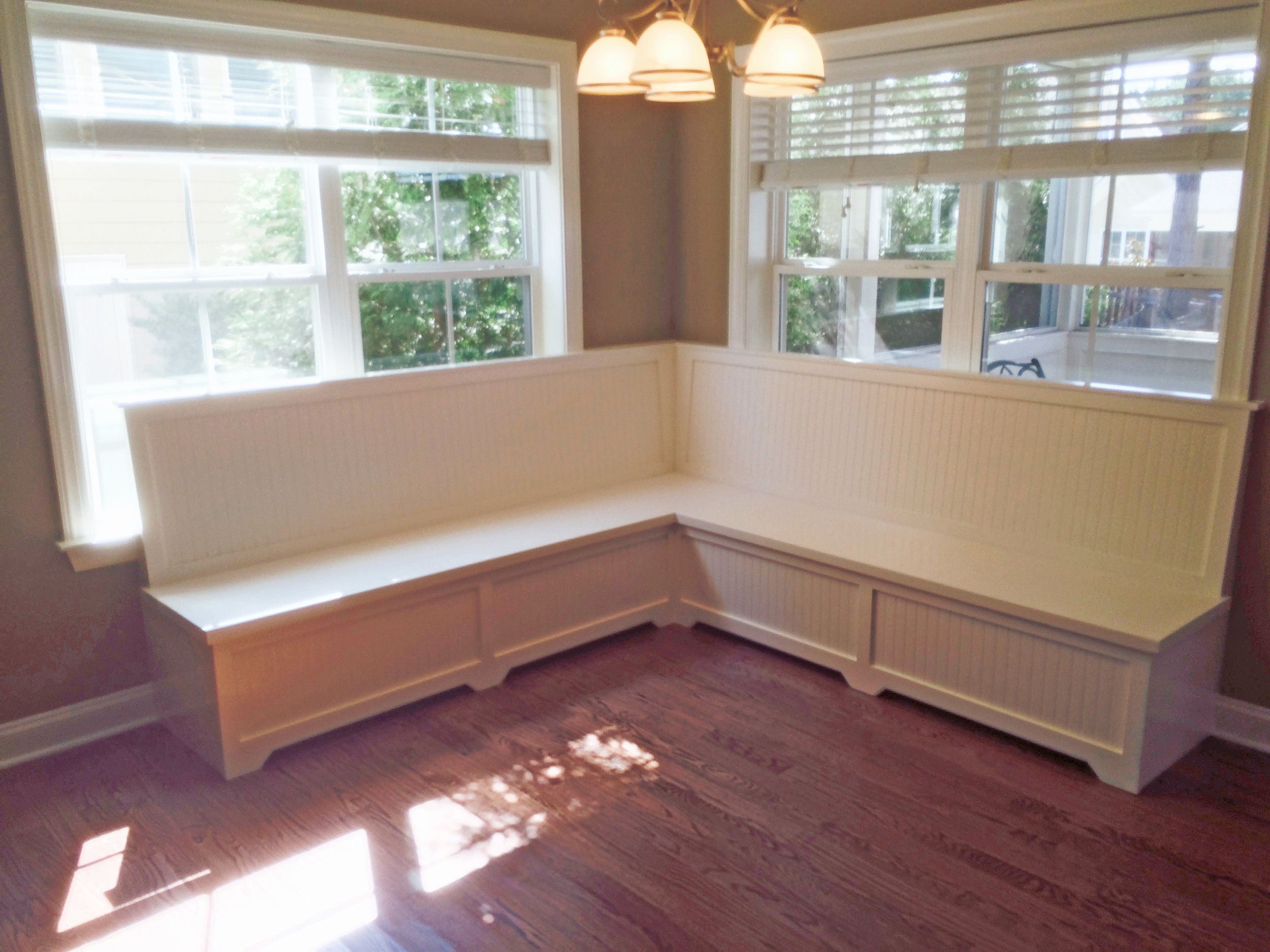 Dining L-Shaped Banquette with Recessed Panel Detail, Framed Smooth Backer & Toe Kick Detail